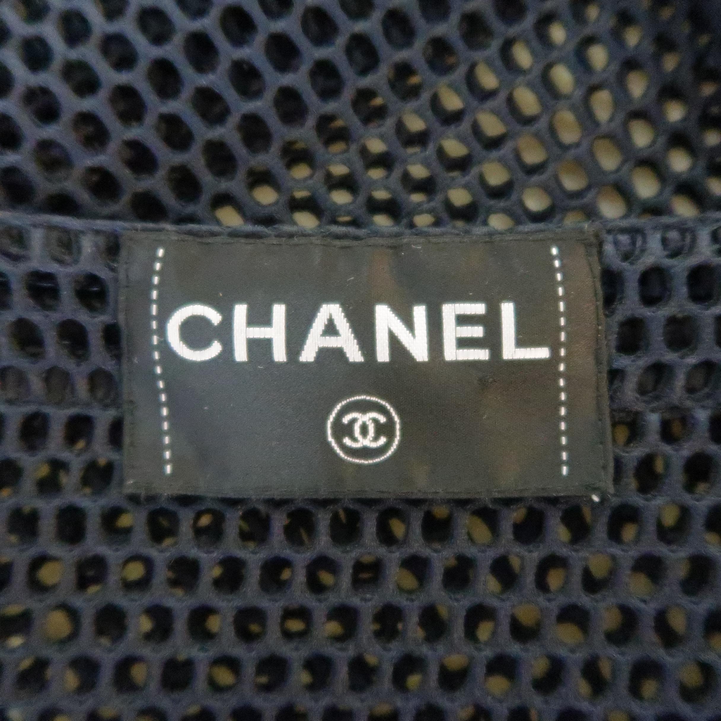 Chanel Navy and Black Mesh Scoop Neck Metallic Piping Sport Jacket 4
