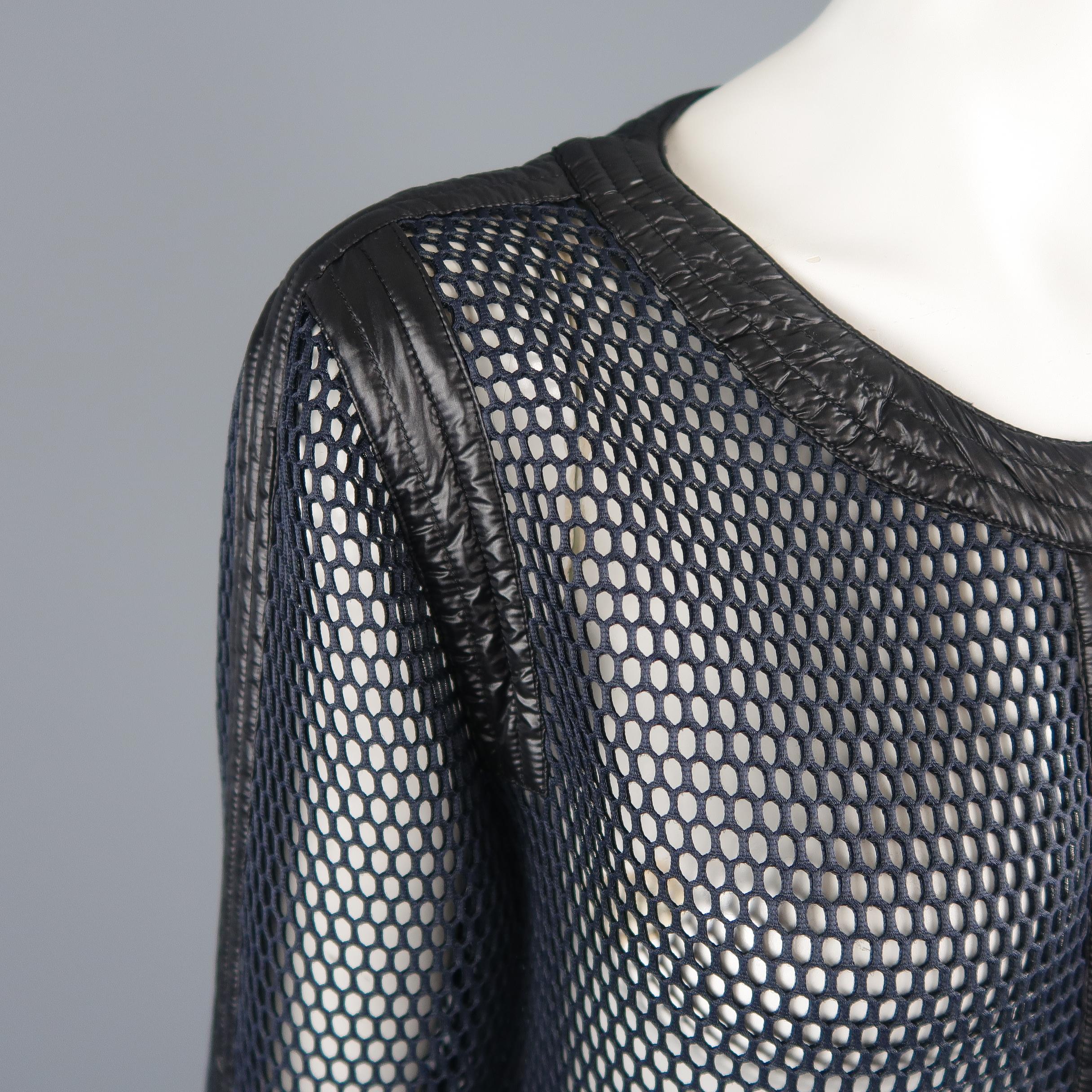 Women's or Men's Chanel Navy and Black Mesh Scoop Neck Metallic Piping Sport Jacket