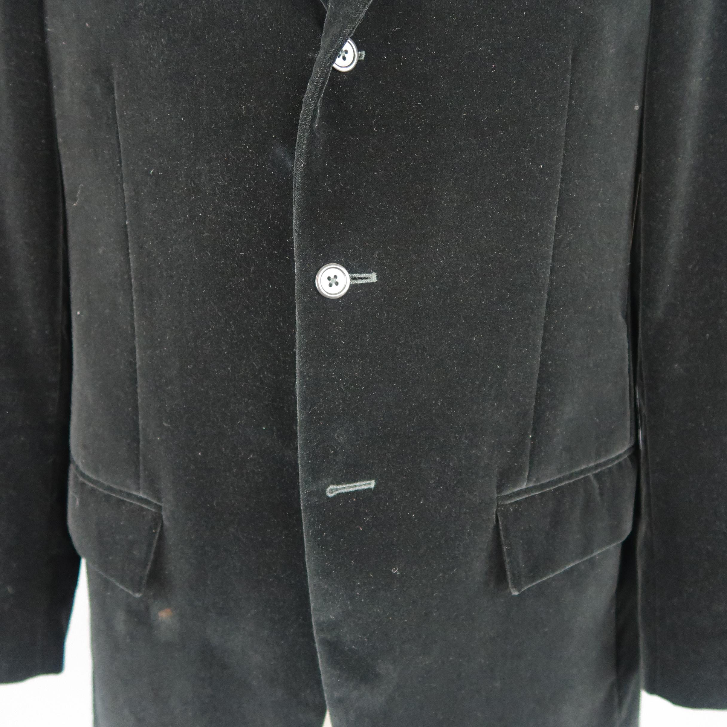 RALPH LAUREN 44 Long Black Cotton Velvet 3 Button Notch Lapel Sport Coat Jacket In Good Condition In San Francisco, CA