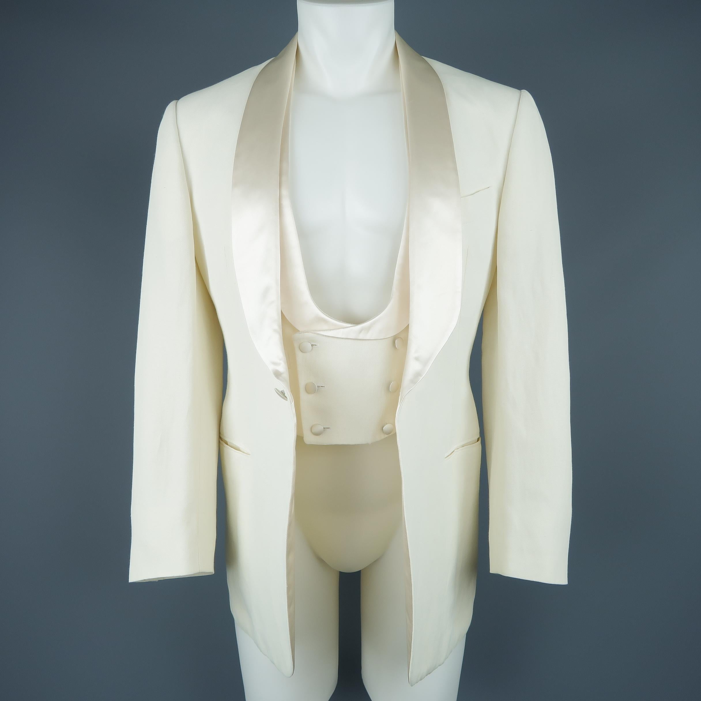 Men's Giorgio Armani Cream Shawl Collar Tuxedo Sport Coat and Vest Set