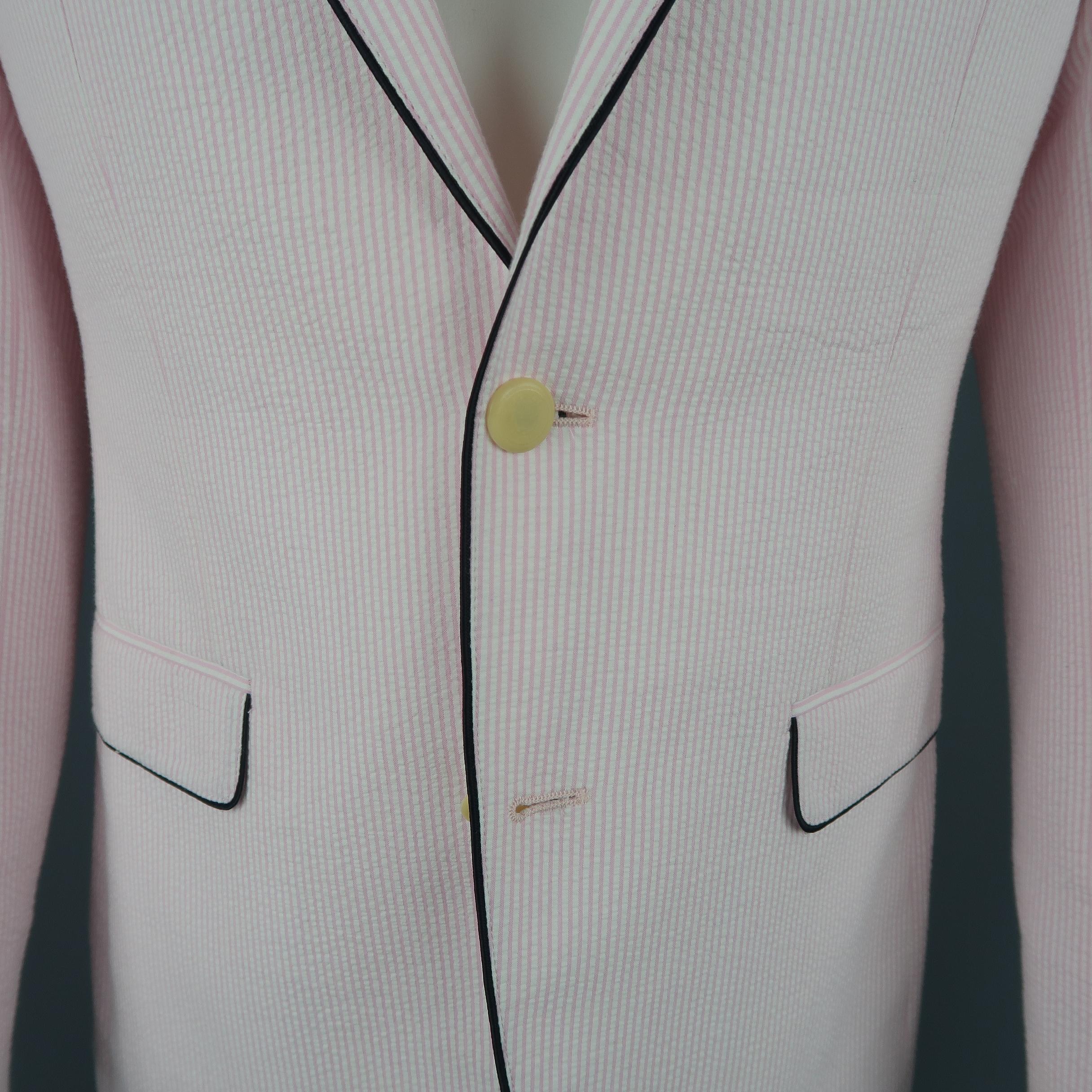 Gray TALLIA 36 Regular Pink Stripe Seersucker Black Piping Sport Coat Jacket