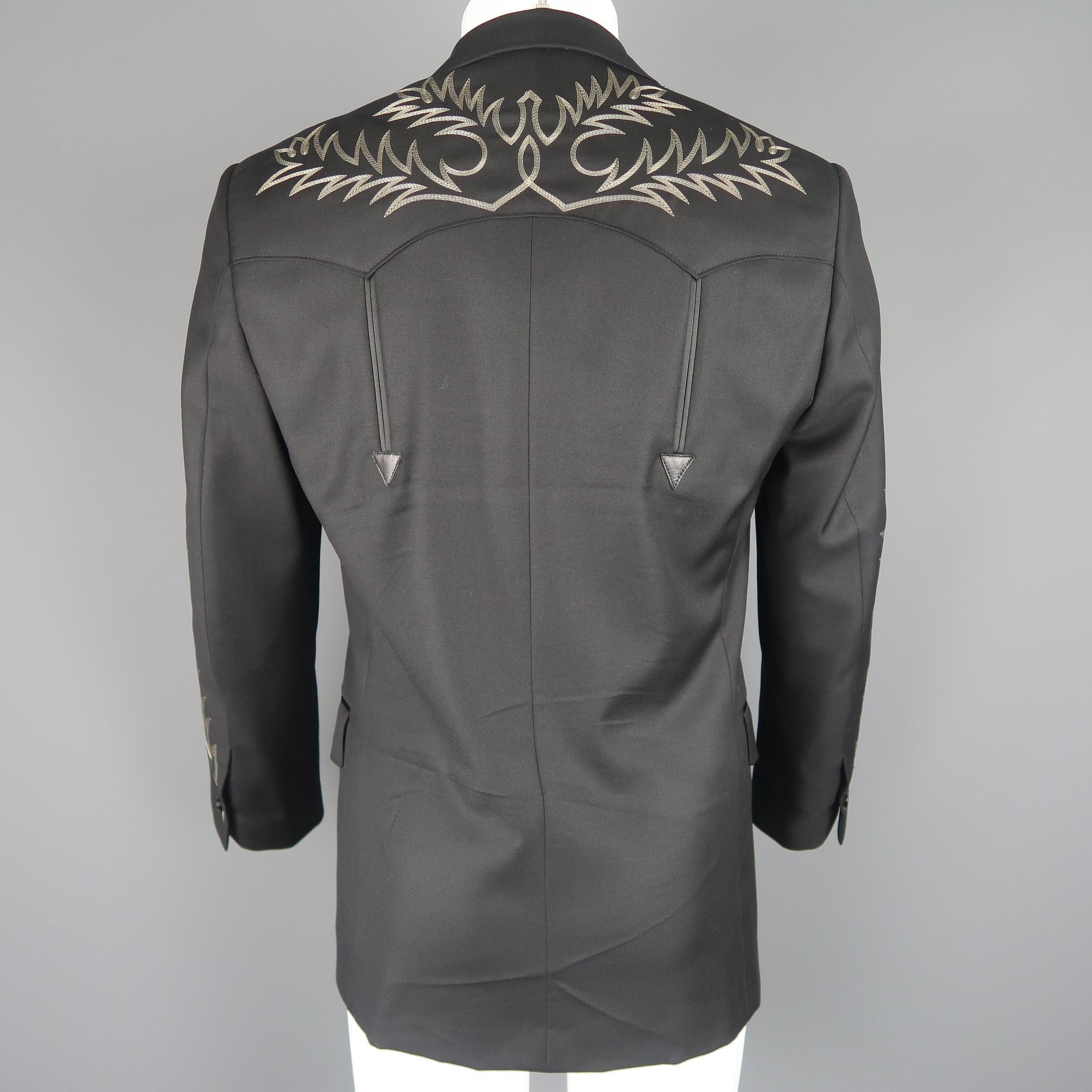Men's RALPH LAUREN 38 Black Western Cowboy Embroidered Wool Sport Coat Jacket