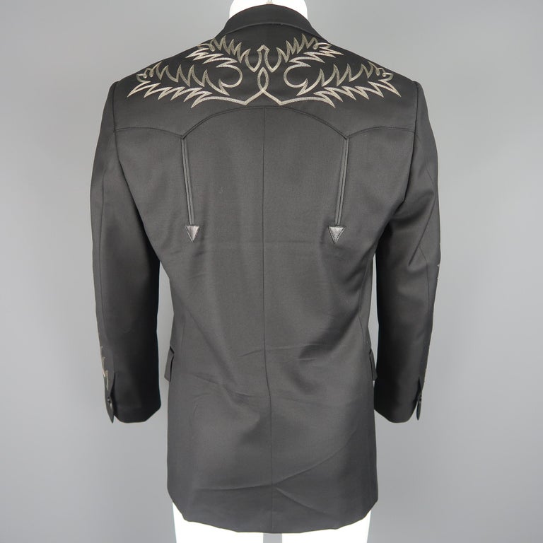 RALPH LAUREN 38 Black Western Cowboy Embroidered Wool Sport Coat Jacket ...