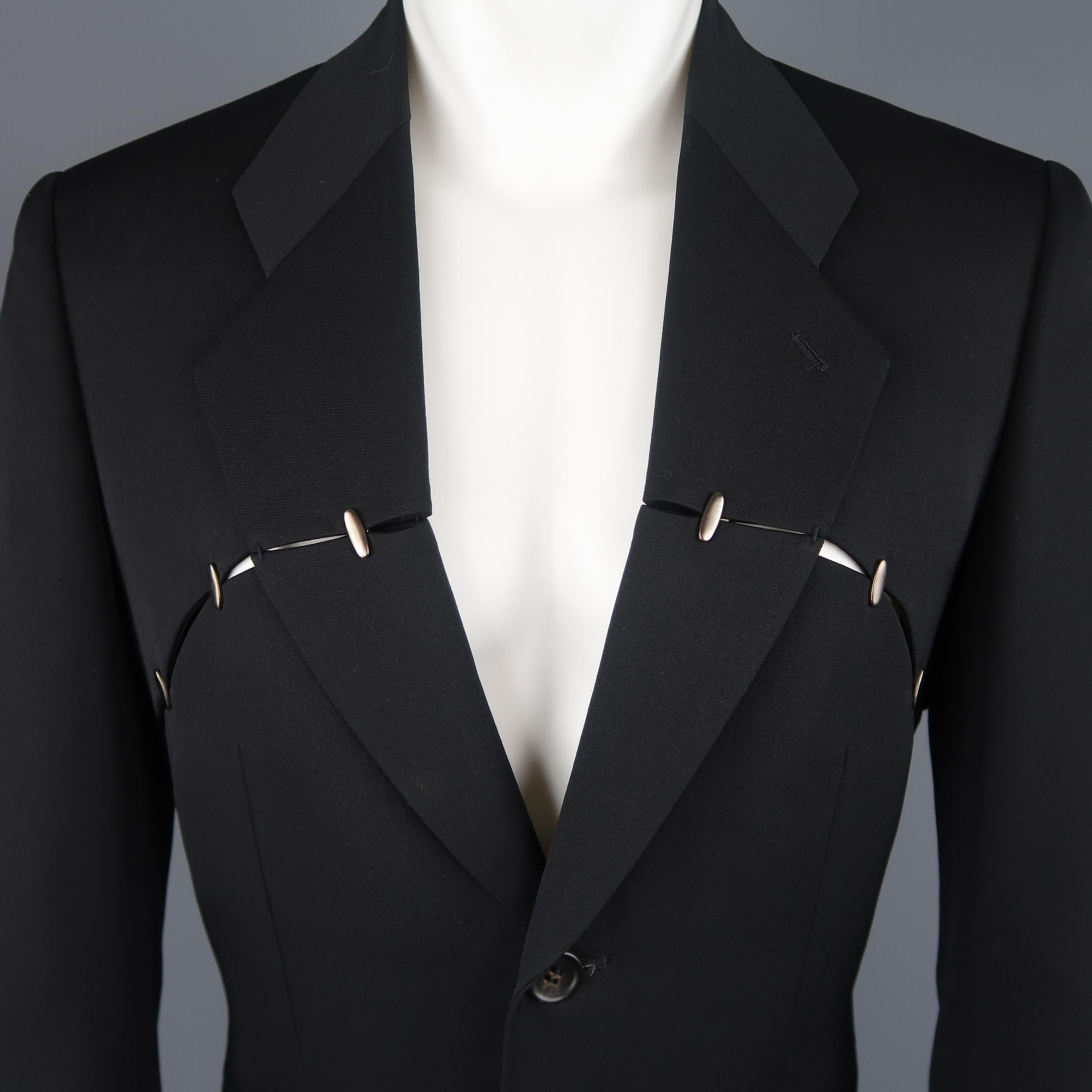 Issey Miyake Black Wool Studded Slit Cutout Sport Coat Jacket In Good Condition In San Francisco, CA