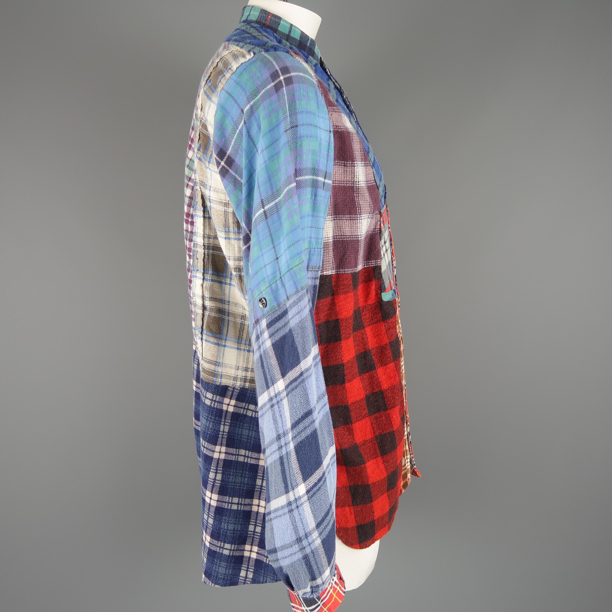 Rebuild by Needles Multi-Color Patchwork Plaid Cotton Flannel Shirt In Excellent Condition In San Francisco, CA