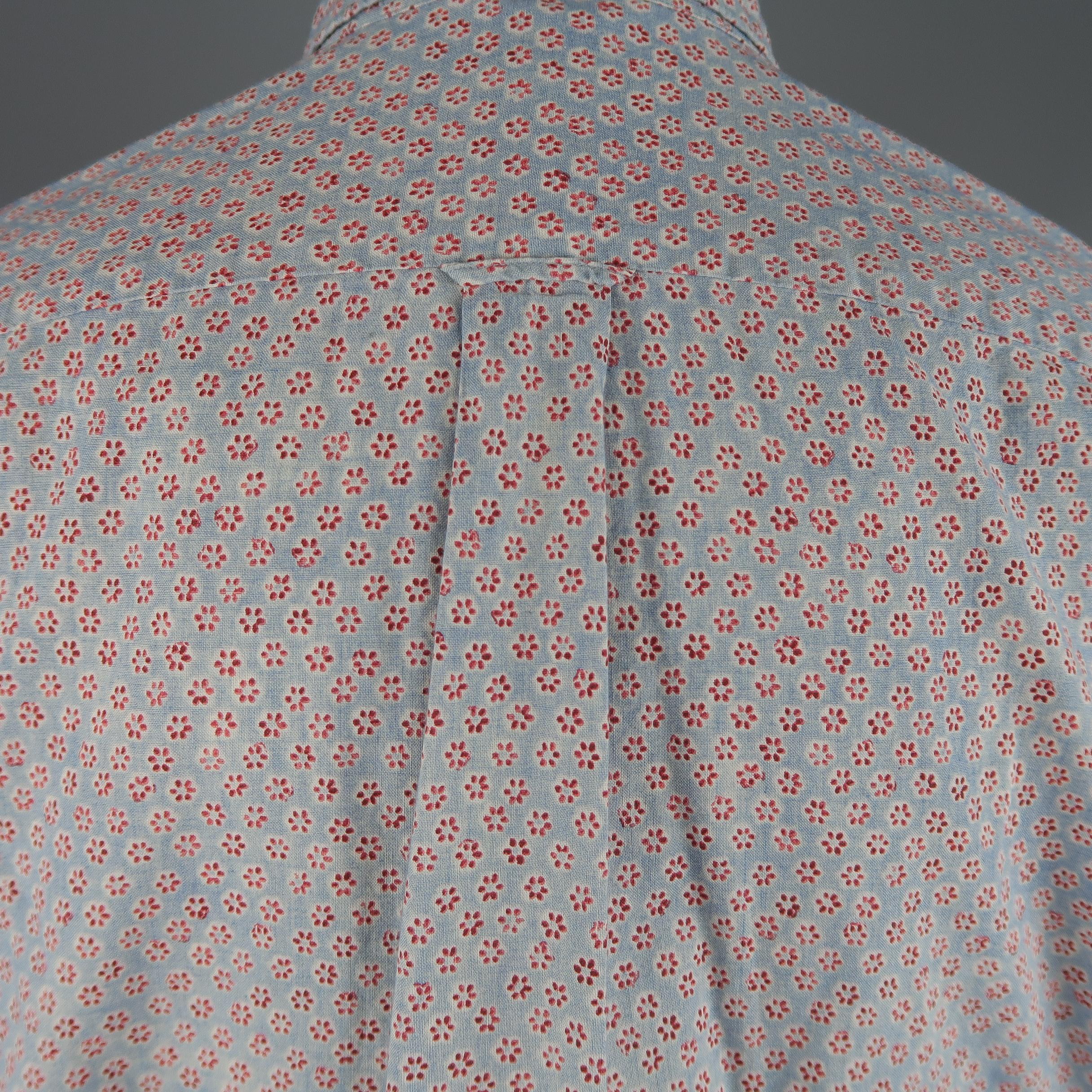 45rpm Size M Blue & Red Floral Print Cotton Long Sleeve Shirt 1