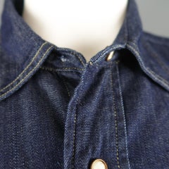 LEVI'S VINTAGE Size L Indigo Contrast Stitch Denim Pearlsnap Western Shirt