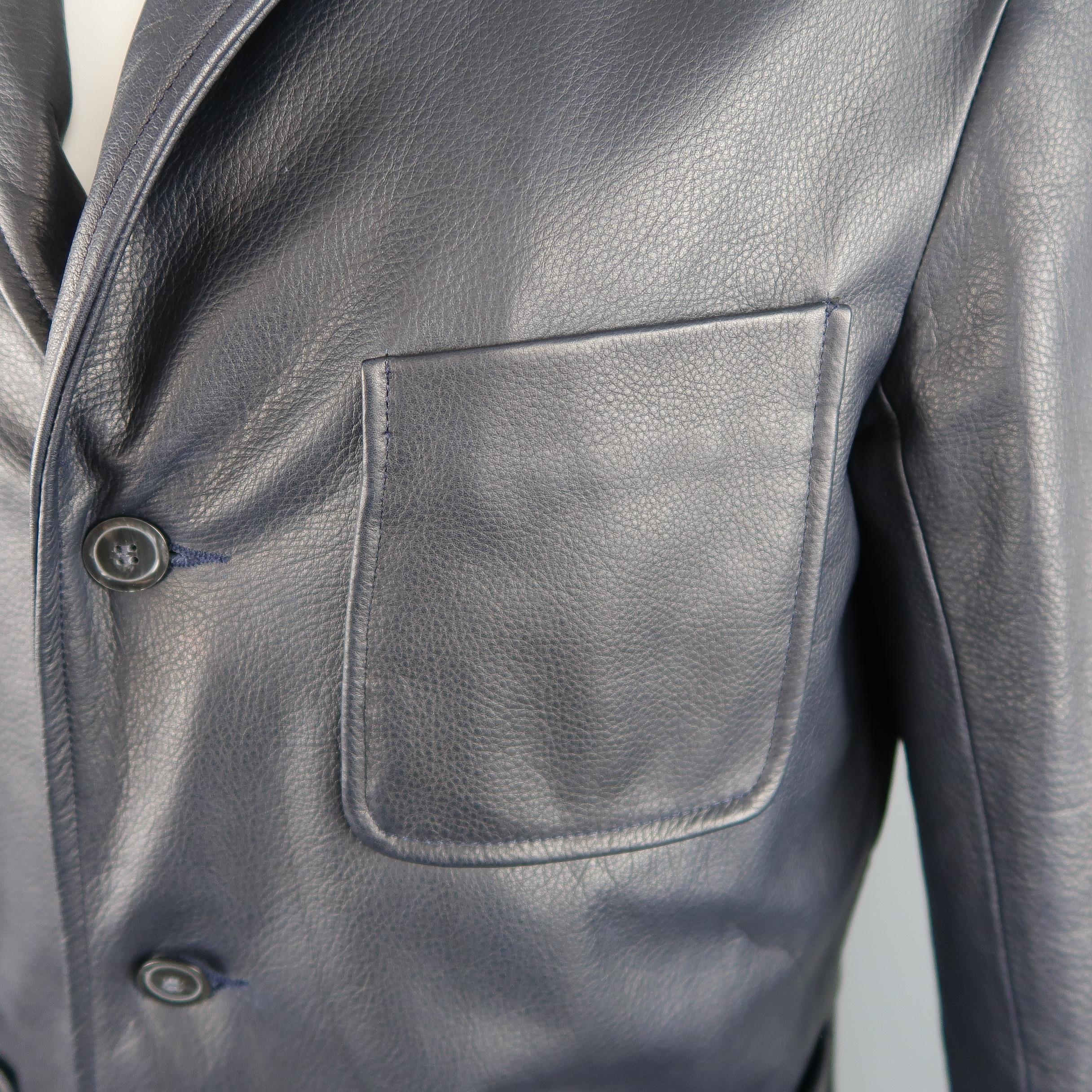 Black UNIONMADE X GOLDEN BEAR L Navy Textured Leather Notch Lapel Jacket