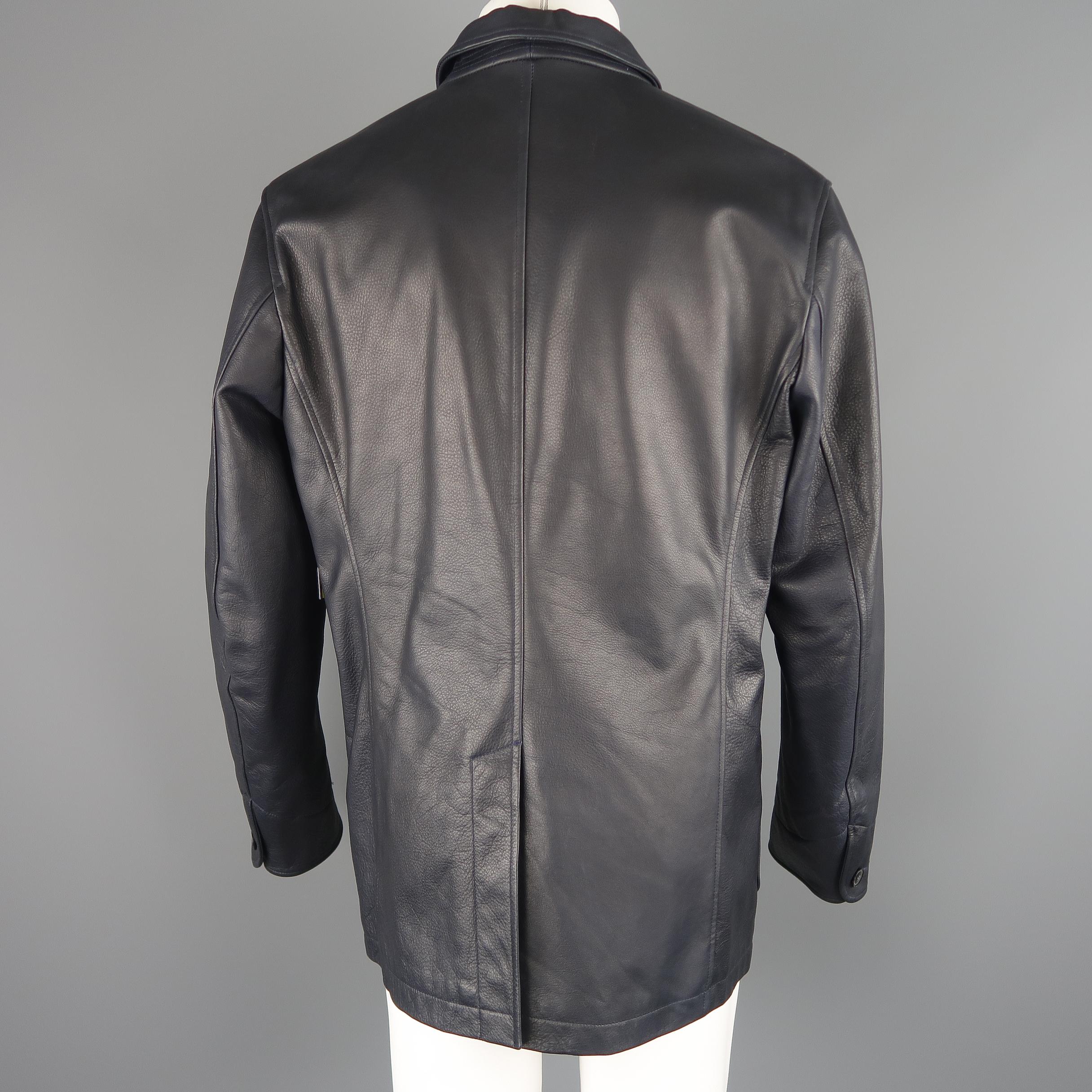 Men's UNIONMADE X GOLDEN BEAR L Navy Textured Leather Notch Lapel Jacket