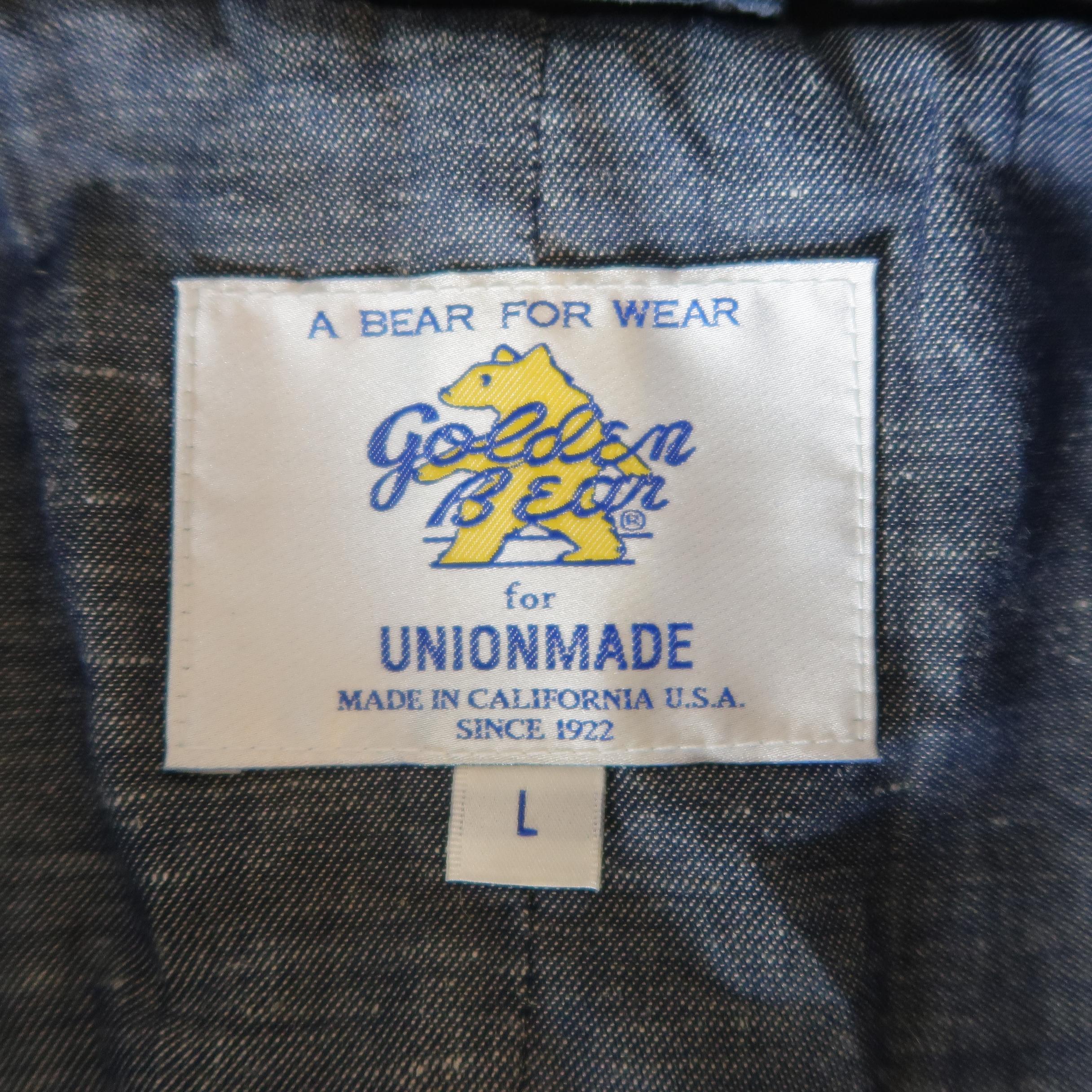 UNIONMADE X GOLDEN BEAR L Navy Textured Leather Notch Lapel Jacket 1