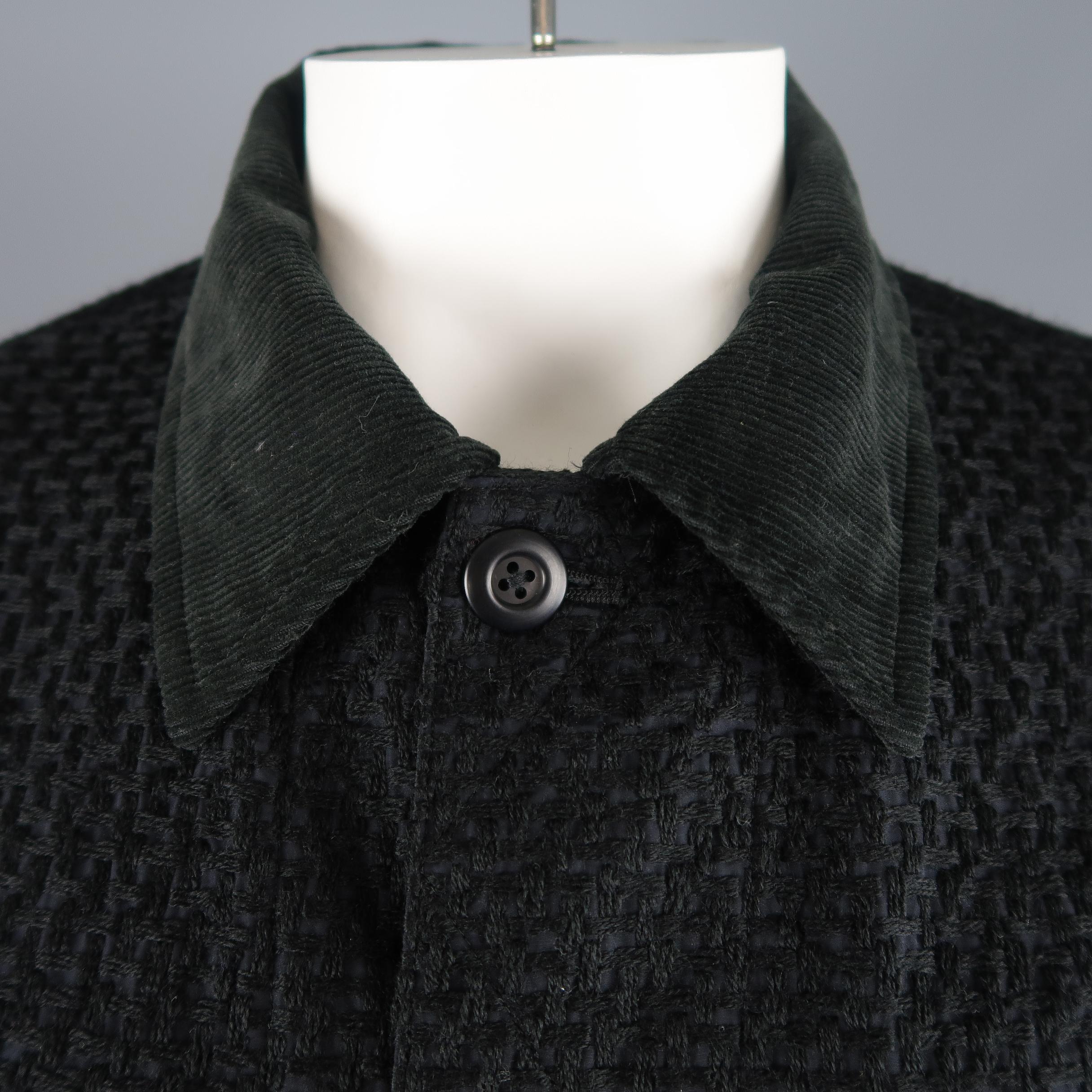 TS (S) L Black Wool Blend Woven Textured Corduroy Collar Jacket In Excellent Condition In San Francisco, CA