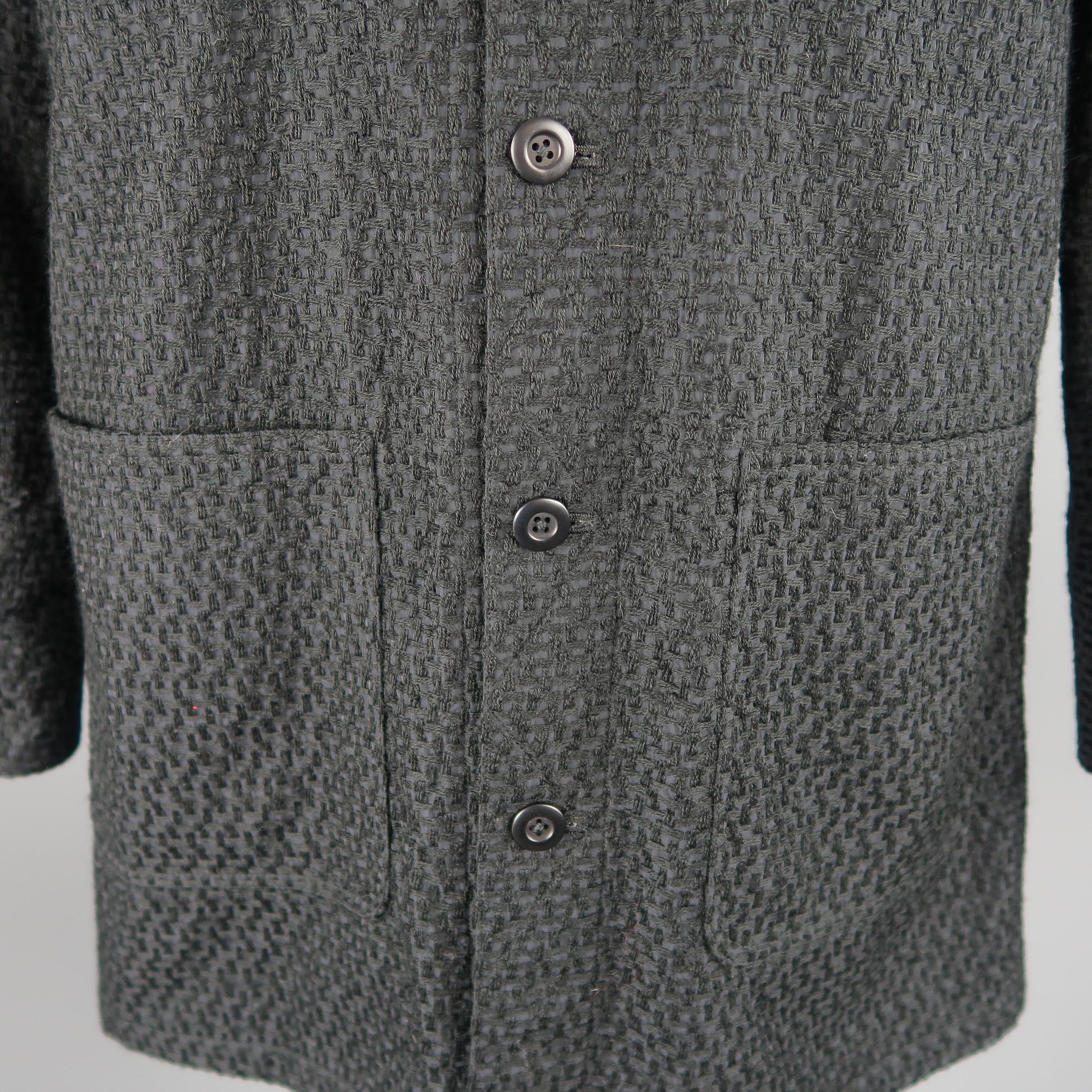 Men's TS (S) L Black Wool Blend Woven Textured Corduroy Collar Jacket