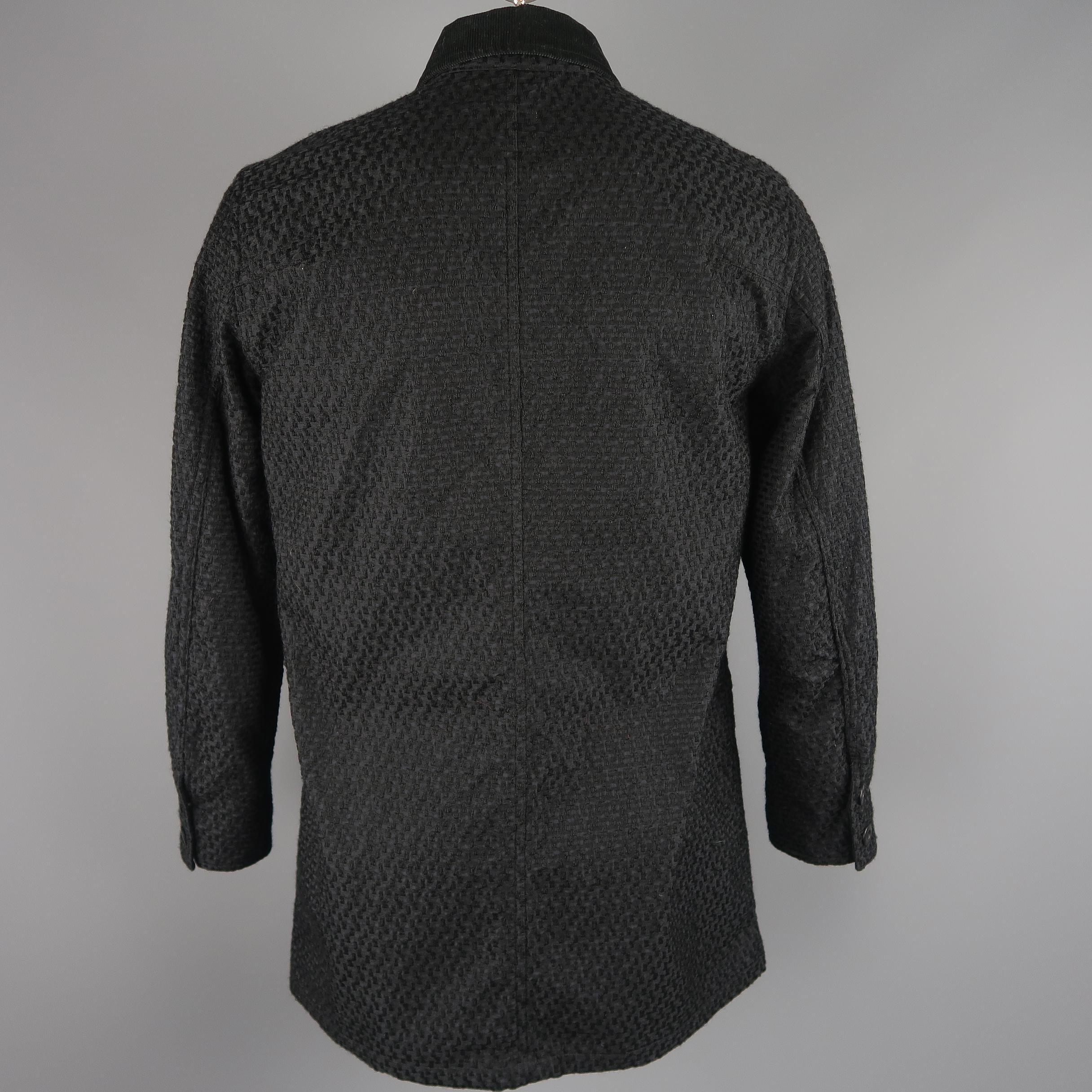 TS (S) L Black Wool Blend Woven Textured Corduroy Collar Jacket 1