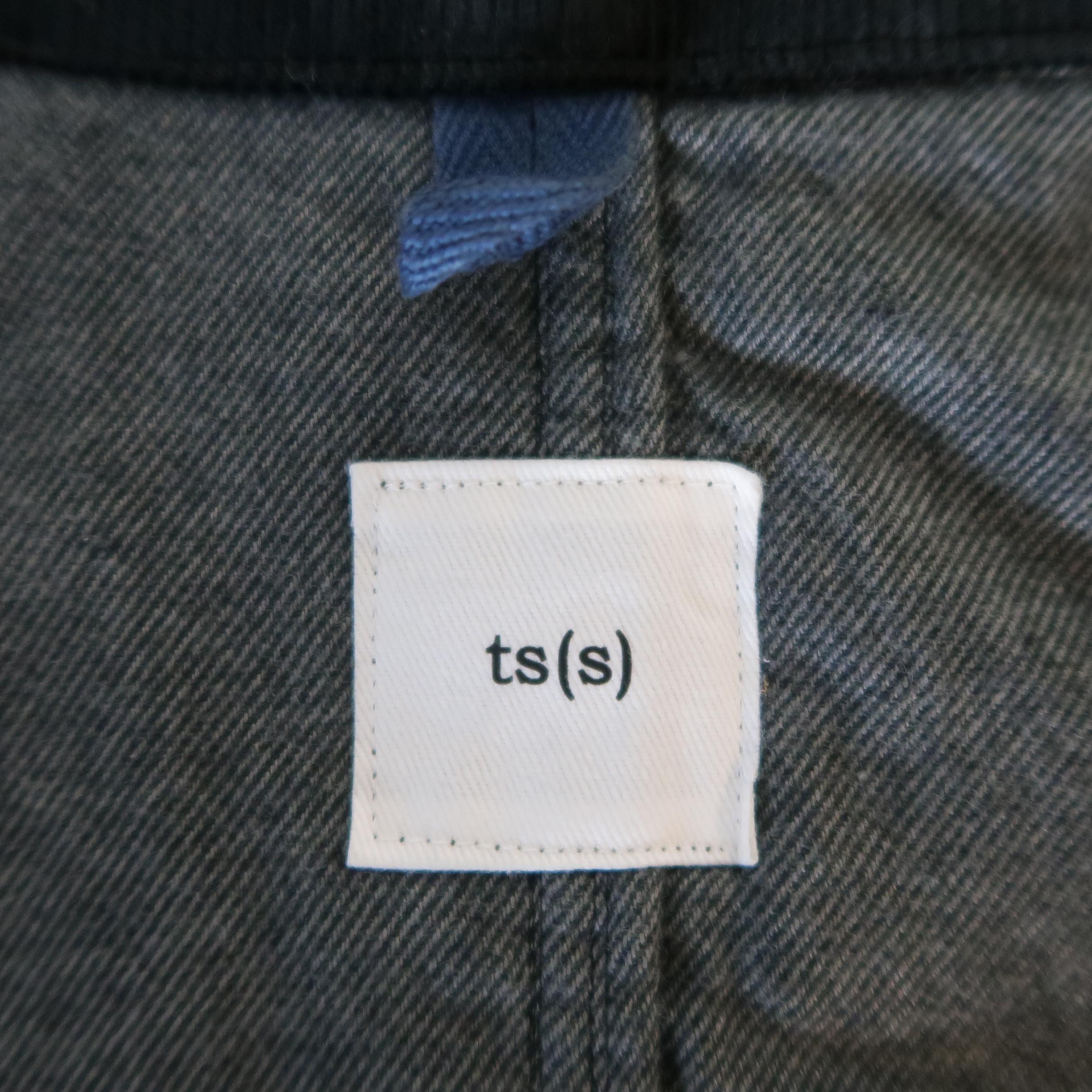 TS (S) L Black Wool Blend Woven Textured Corduroy Collar Jacket 3