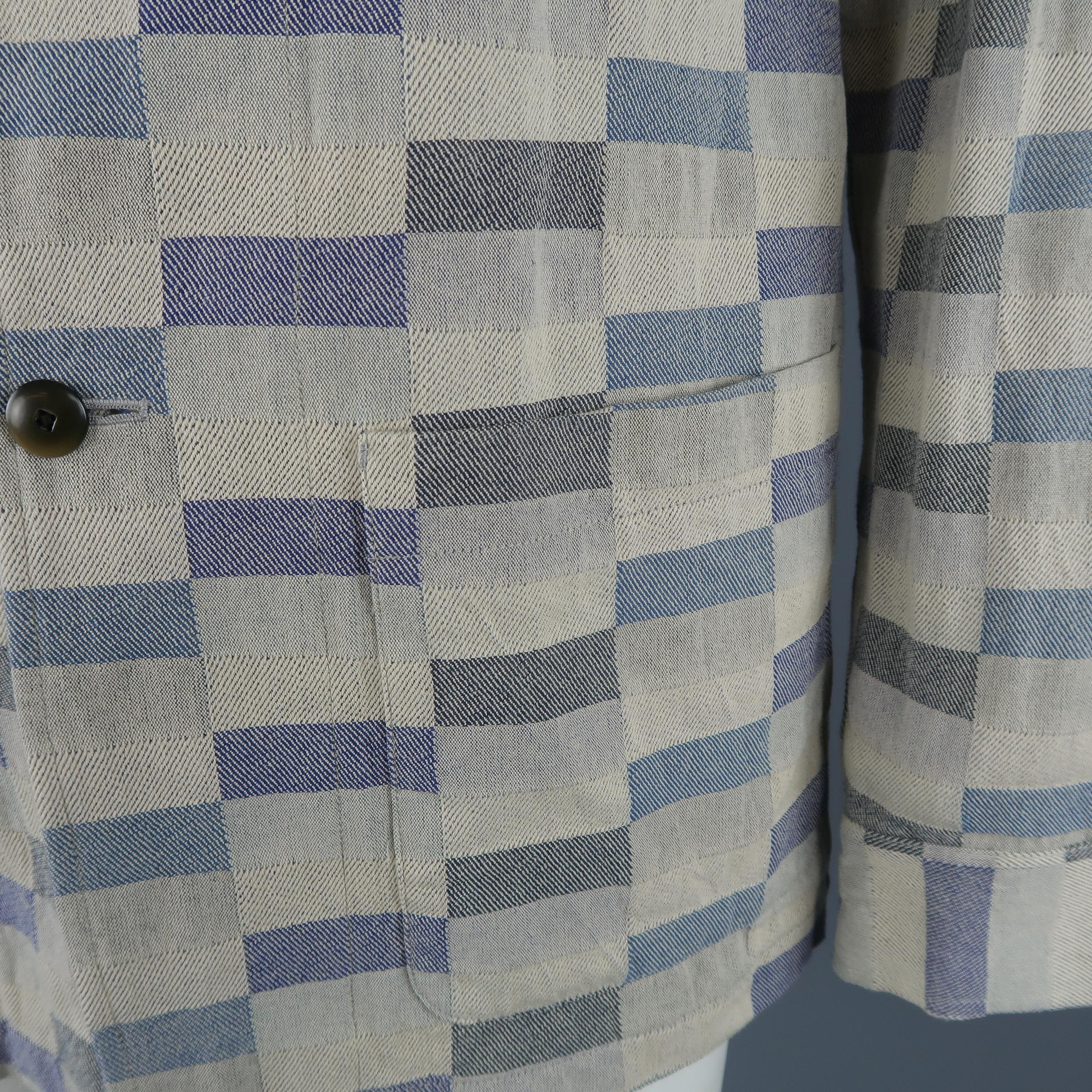 Gray TS (S) L Grey & Navy Checkered Print Cotton Sport Coat Jacket