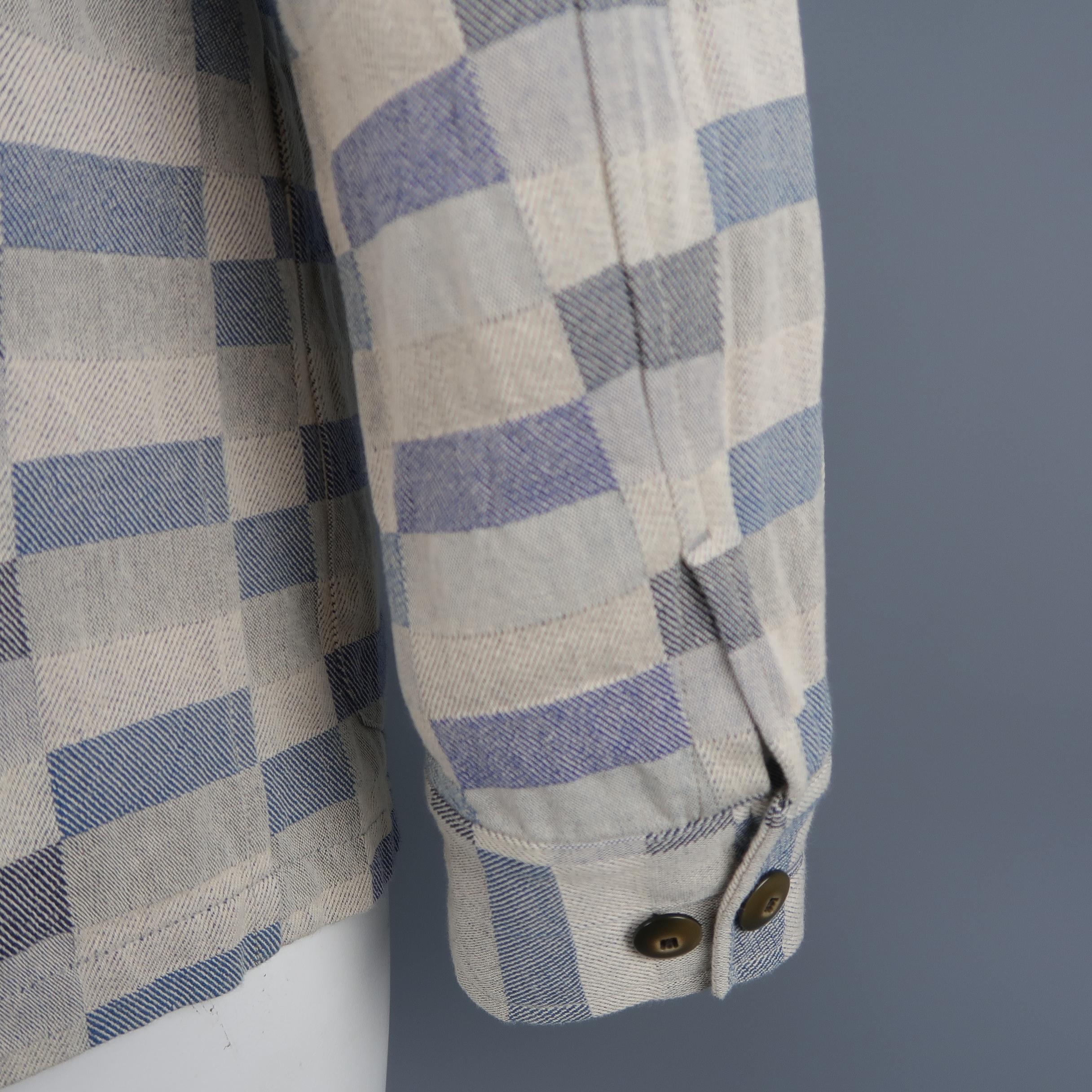 TS (S) L Grey & Navy Checkered Print Cotton Sport Coat Jacket 1