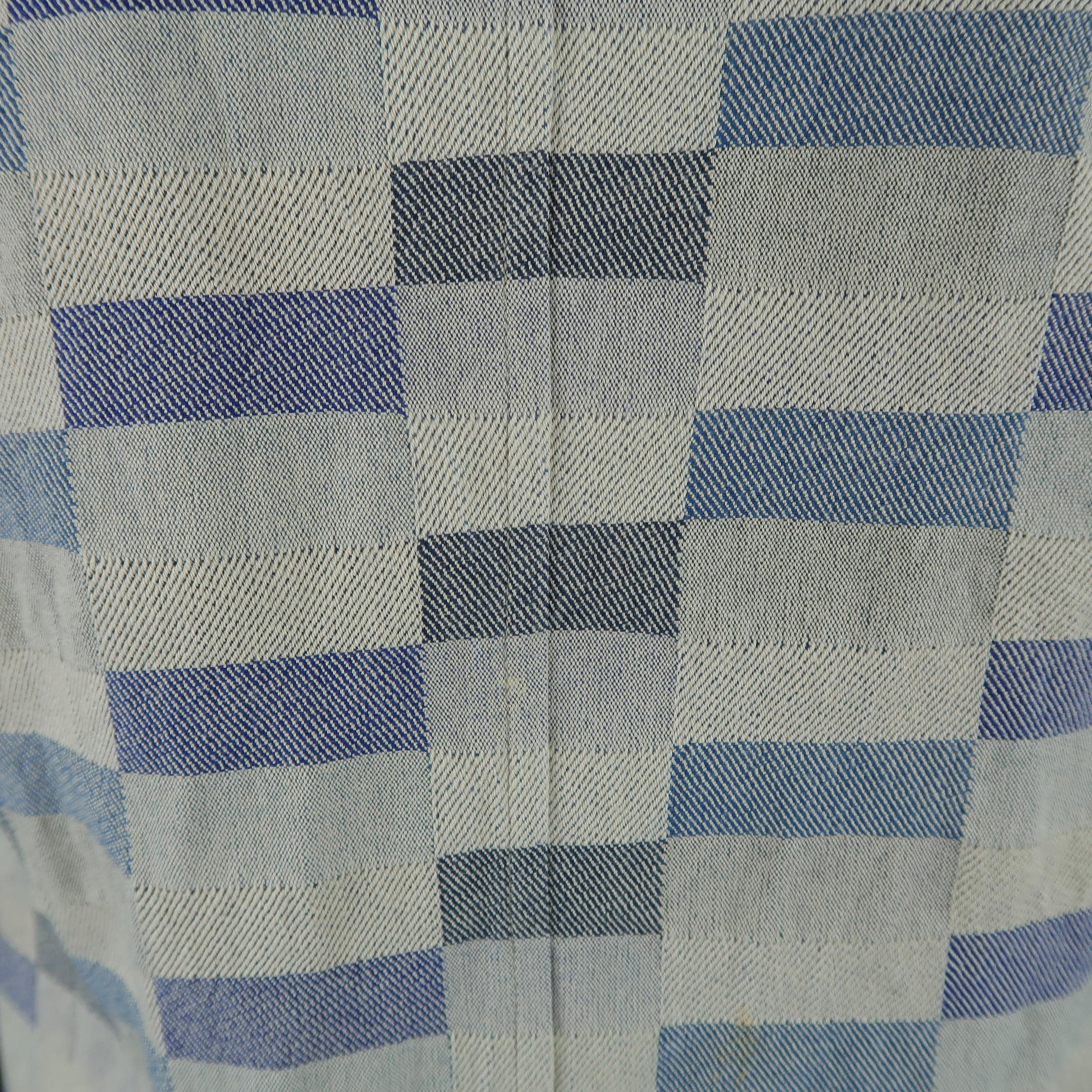 TS (S) L Grey & Navy Checkered Print Cotton Sport Coat Jacket 2