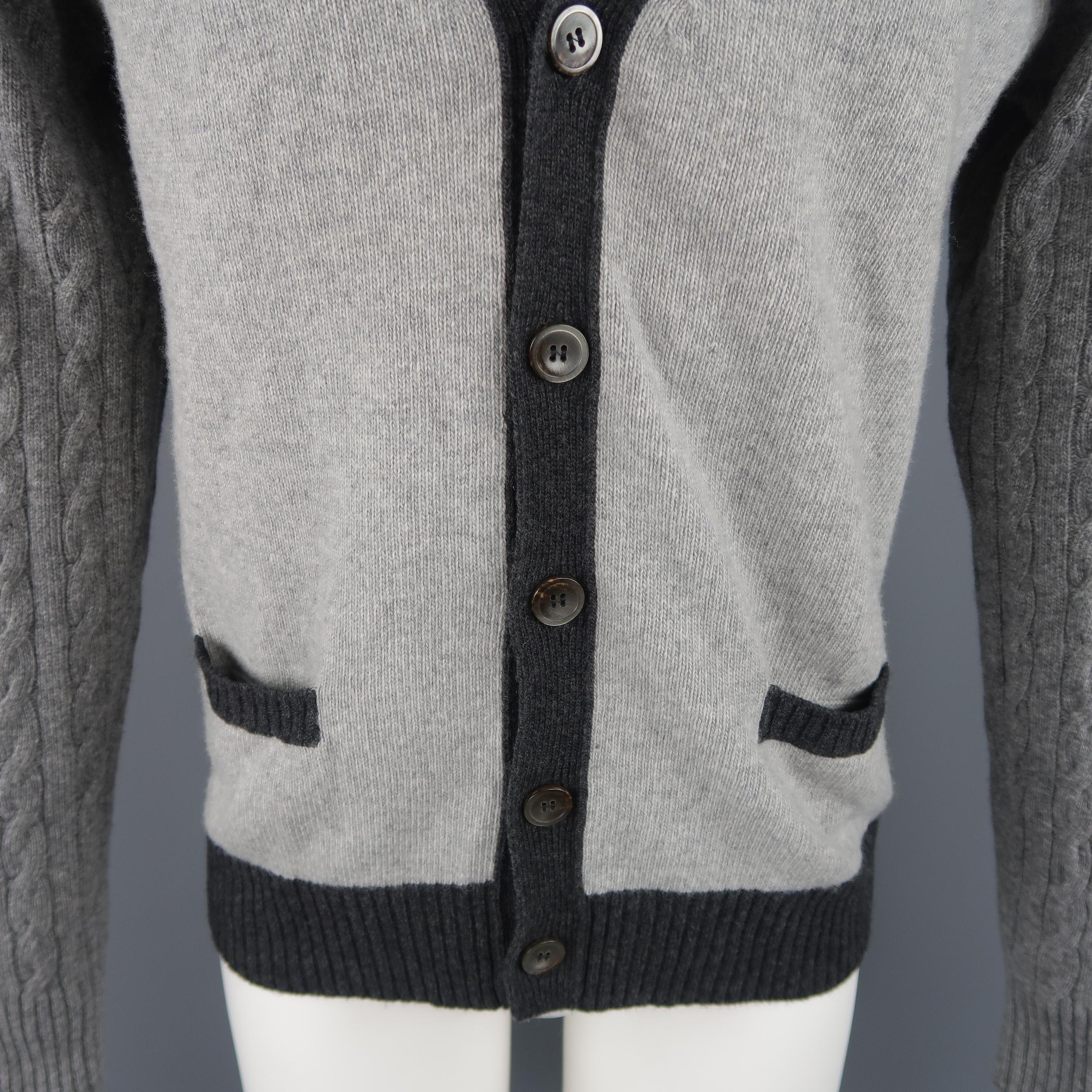 Gray  OFFICINE GENERALE Size M Grey Knitted Wool / Cashmere Color Block Cardigan