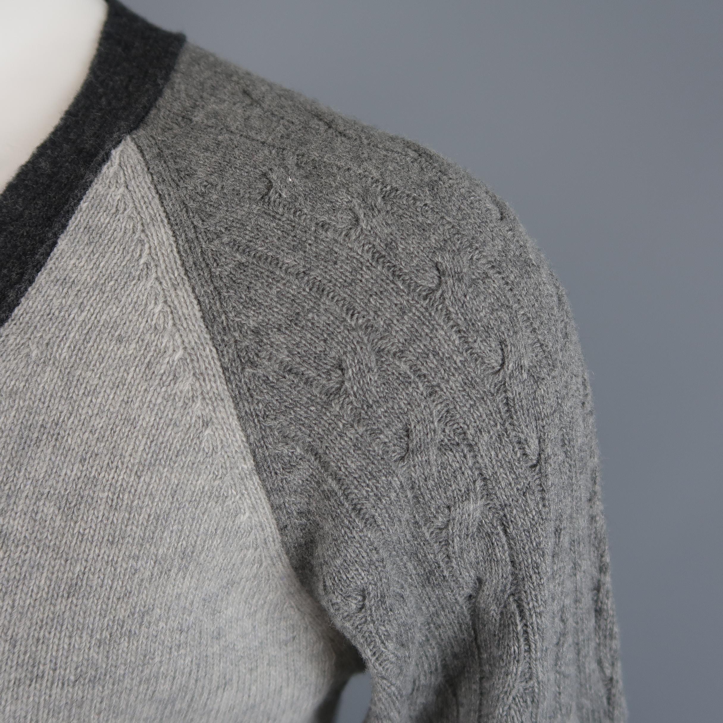  OFFICINE GENERALE Size M Grey Knitted Wool / Cashmere Color Block Cardigan In Excellent Condition In San Francisco, CA