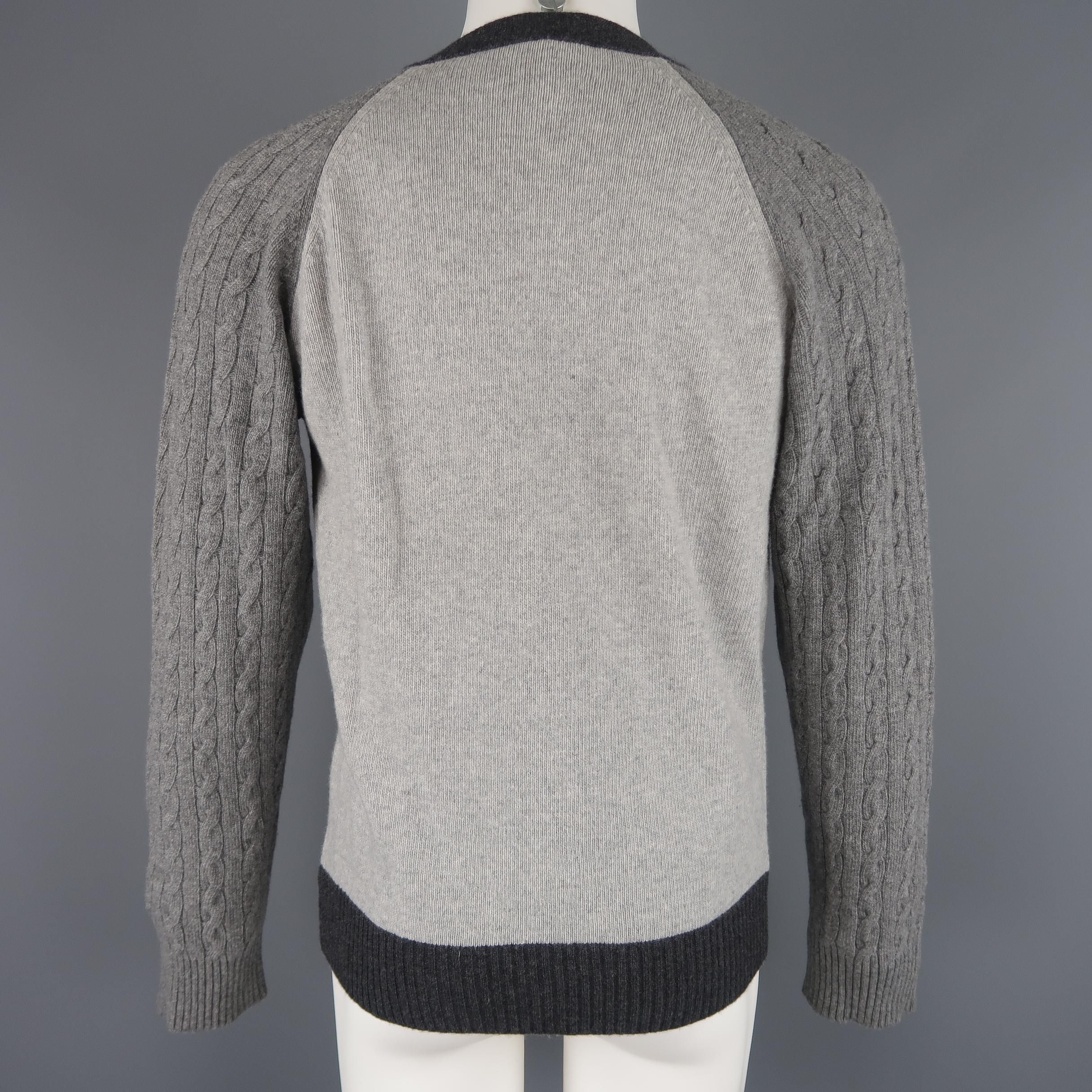 Men's  OFFICINE GENERALE Size M Grey Knitted Wool / Cashmere Color Block Cardigan