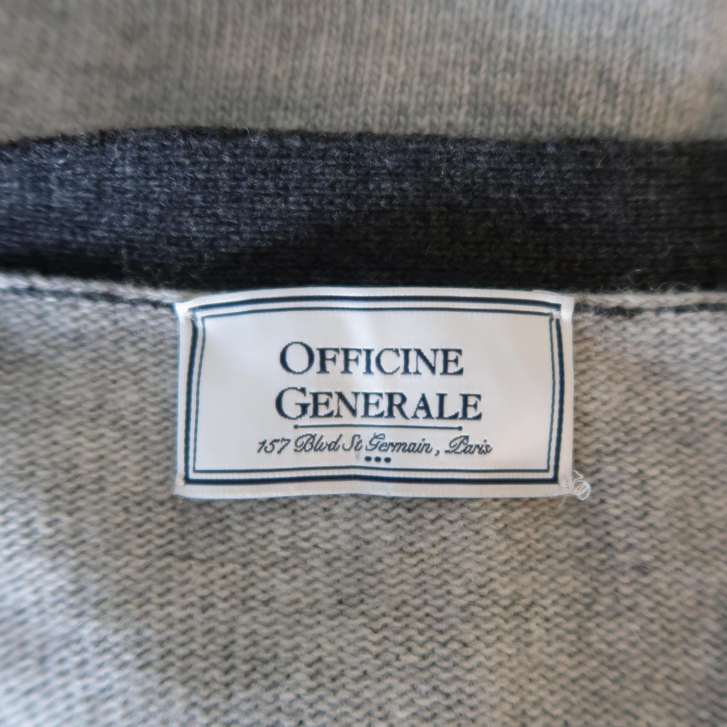  OFFICINE GENERALE Size M Grey Knitted Wool / Cashmere Color Block Cardigan 1