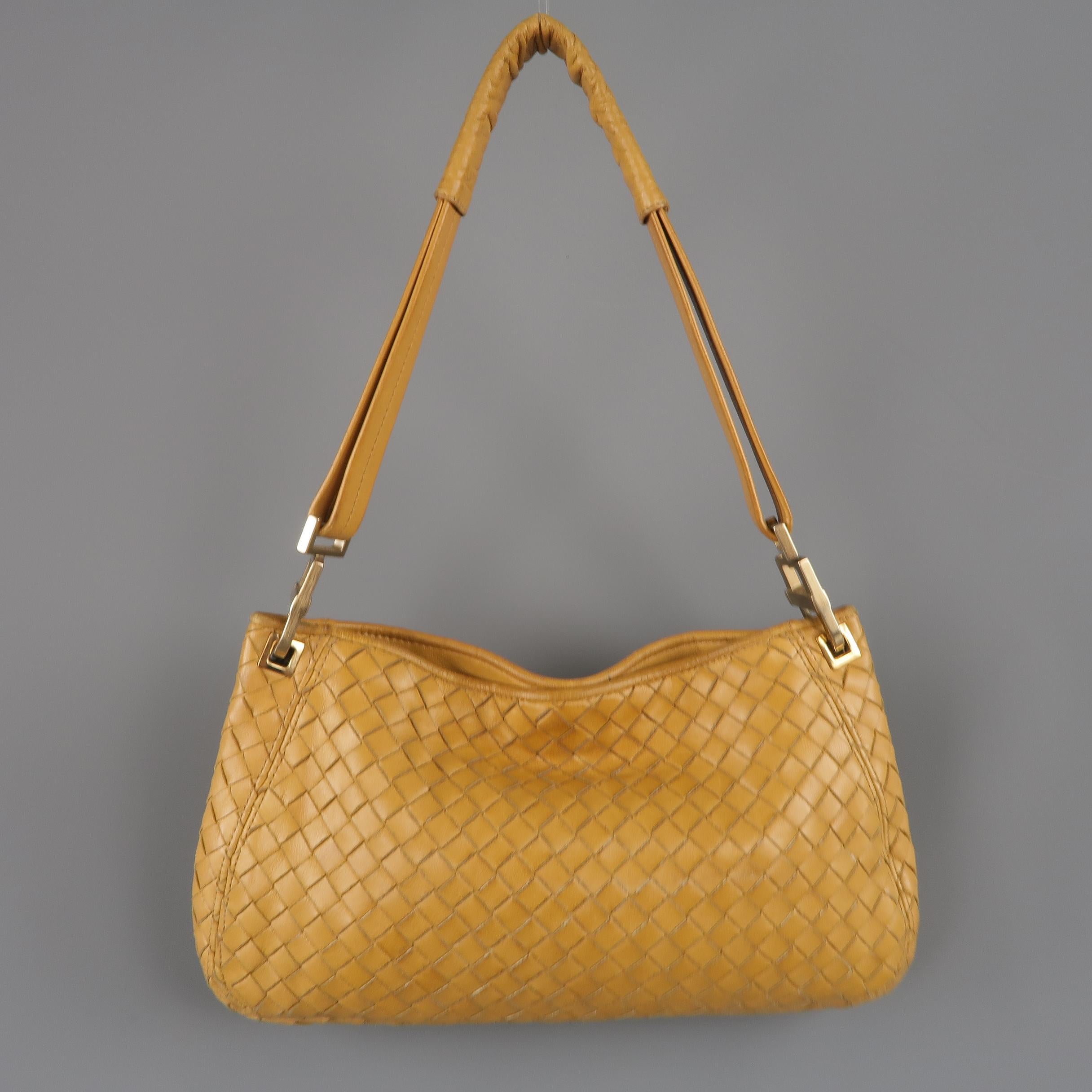 BOTTEGA VENETA Yellow Gold Intrecciato Leather Shoulder Bag 2