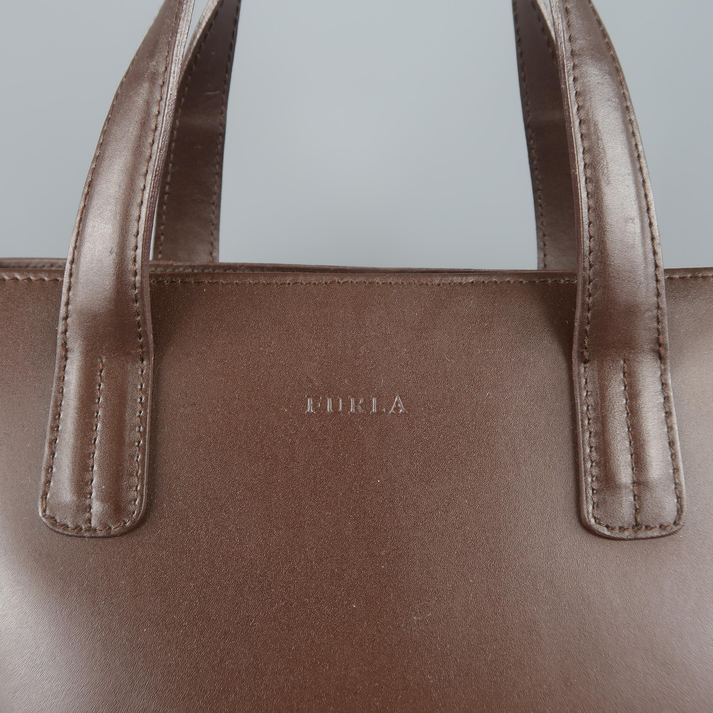 FURLA Brown Leather Double Top Handle Shoulder Strap Handbag In Fair Condition In San Francisco, CA