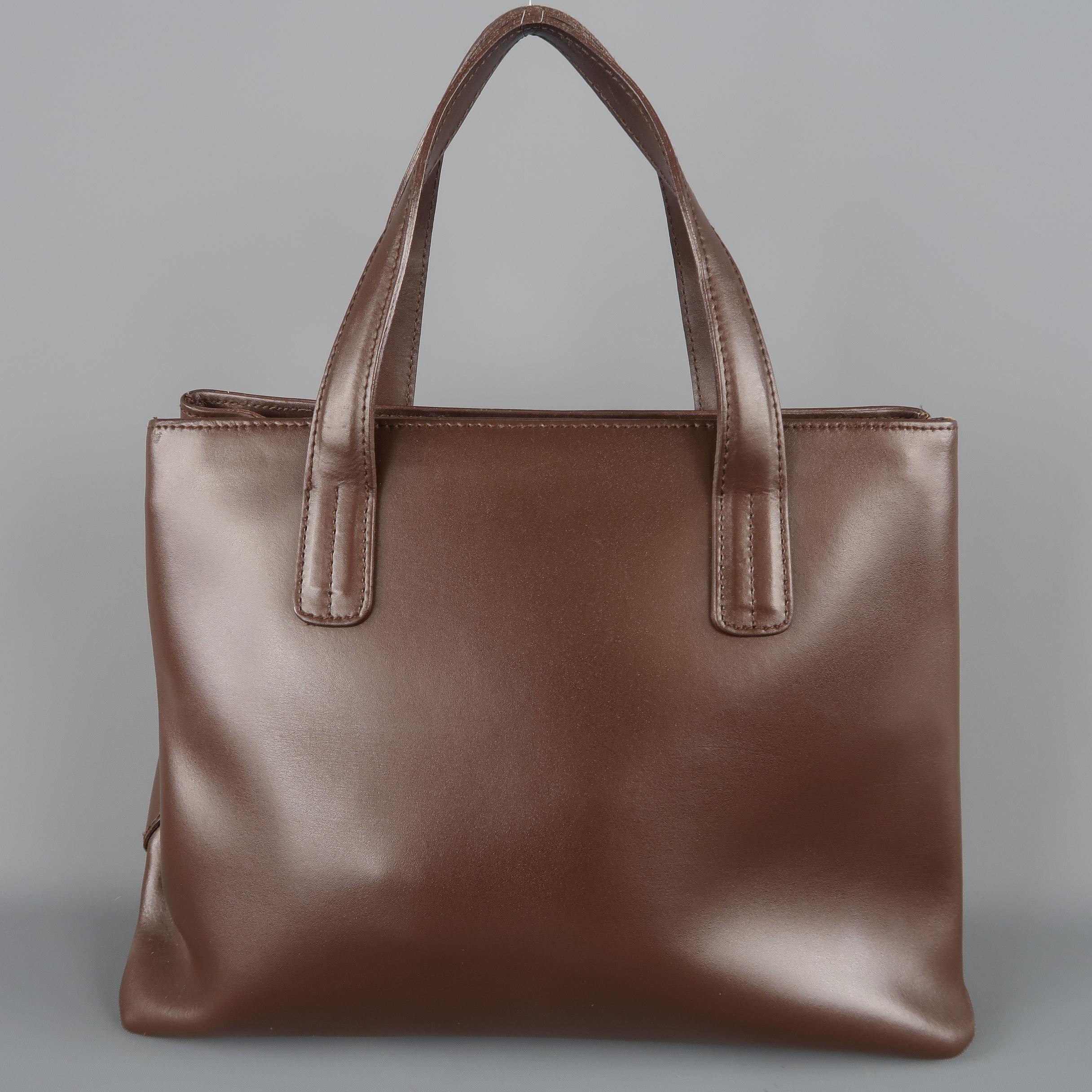 FURLA Brown Leather Double Top Handle Shoulder Strap Handbag 1