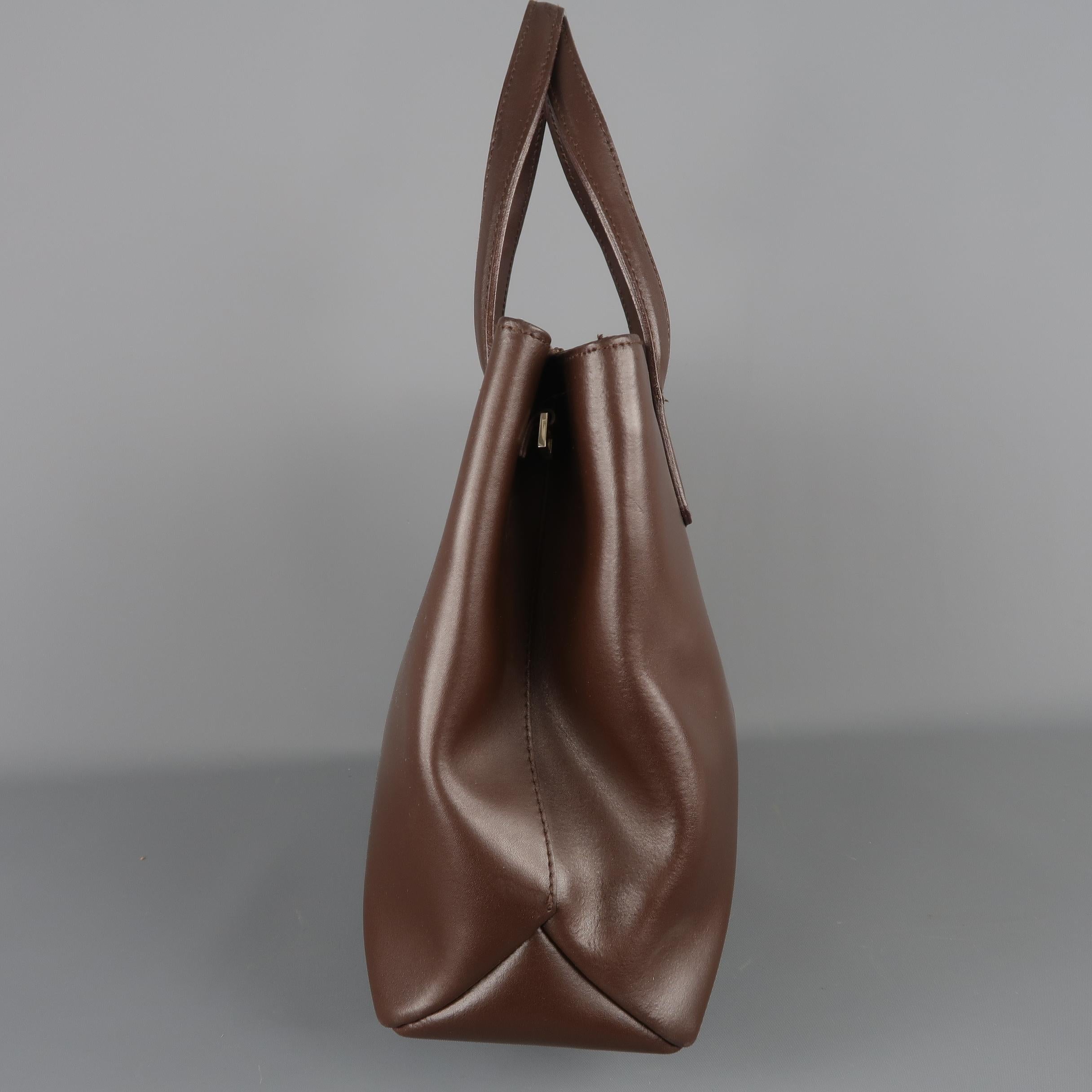 FURLA Brown Leather Double Top Handle Shoulder Strap Handbag 2