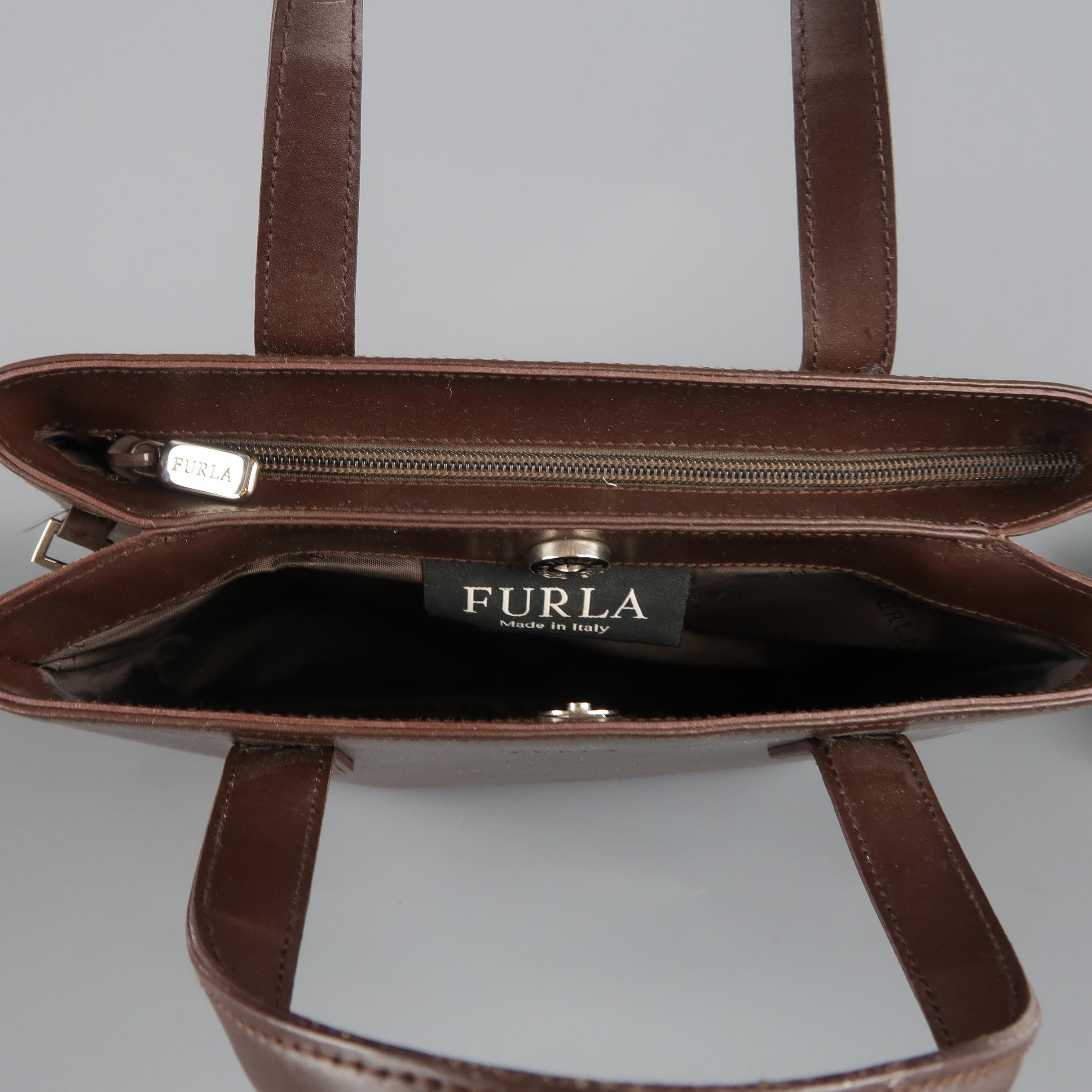 FURLA Brown Leather Double Top Handle Shoulder Strap Handbag 4