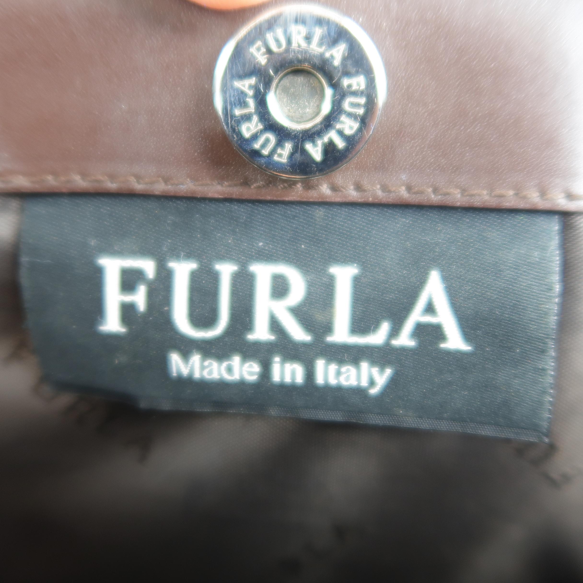 FURLA Brown Leather Double Top Handle Shoulder Strap Handbag 5