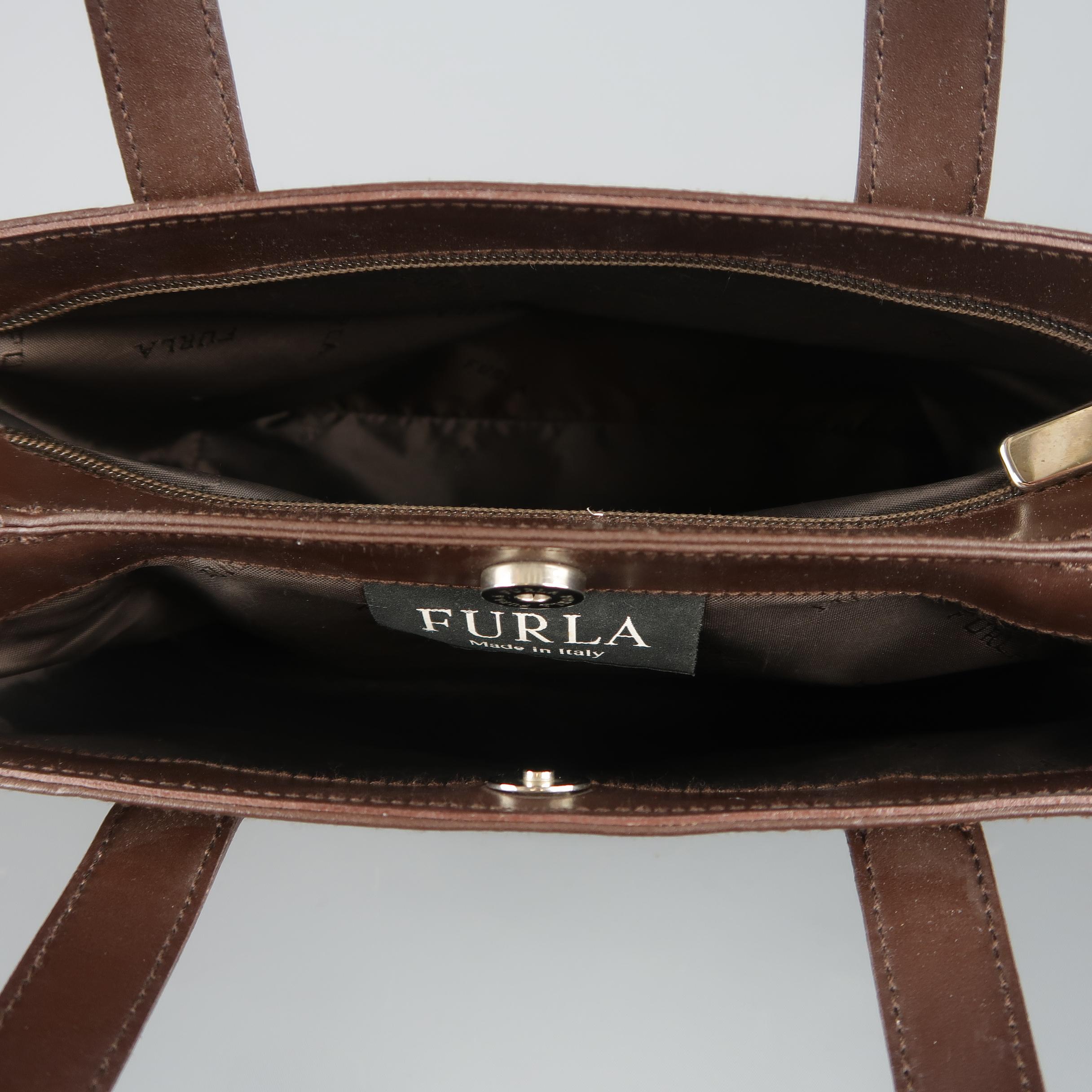 FURLA Brown Leather Double Top Handle Shoulder Strap Handbag 6