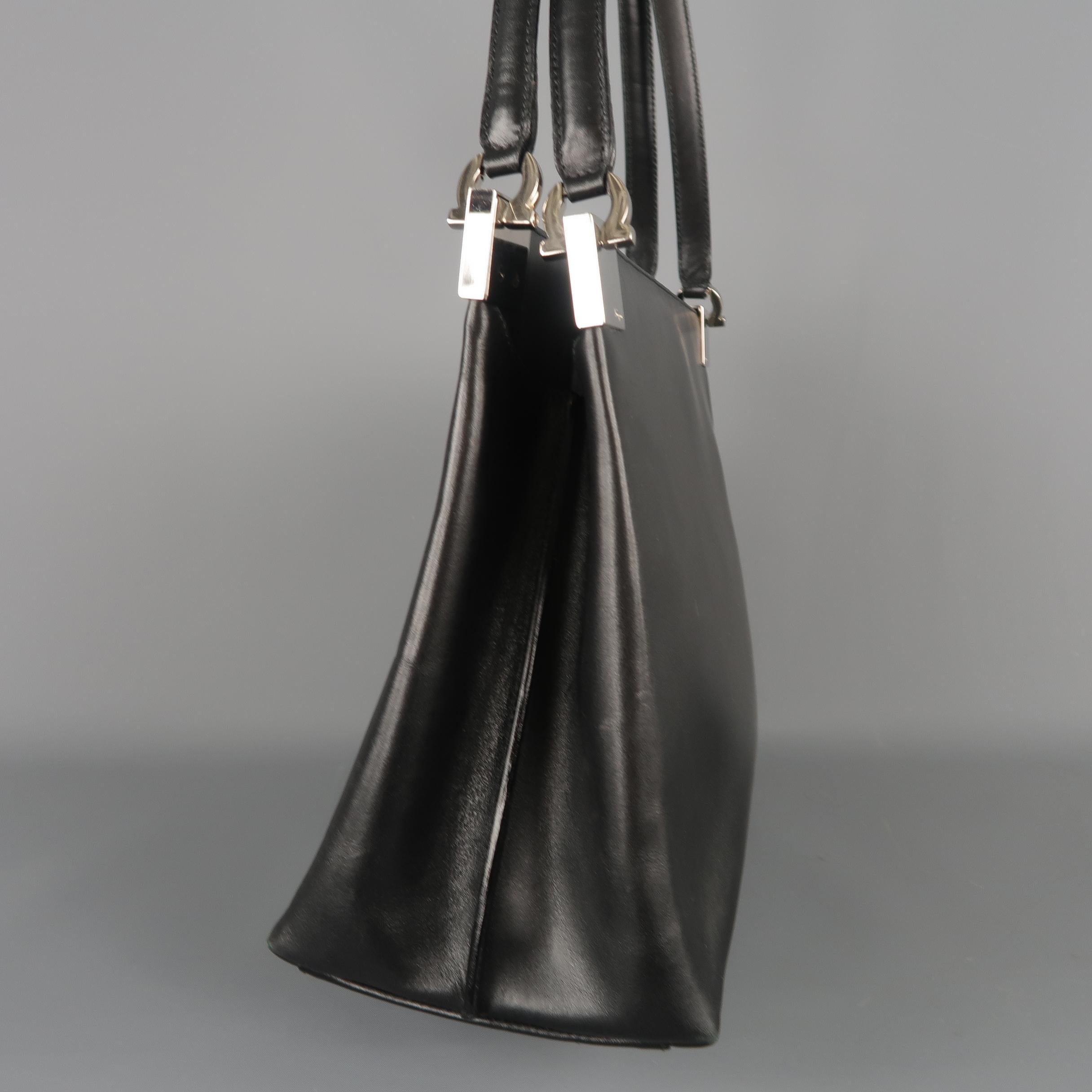 Vintage SALVATORE FERRAGAMO Black LeatherSilver Hardware Shoulder Bag  3