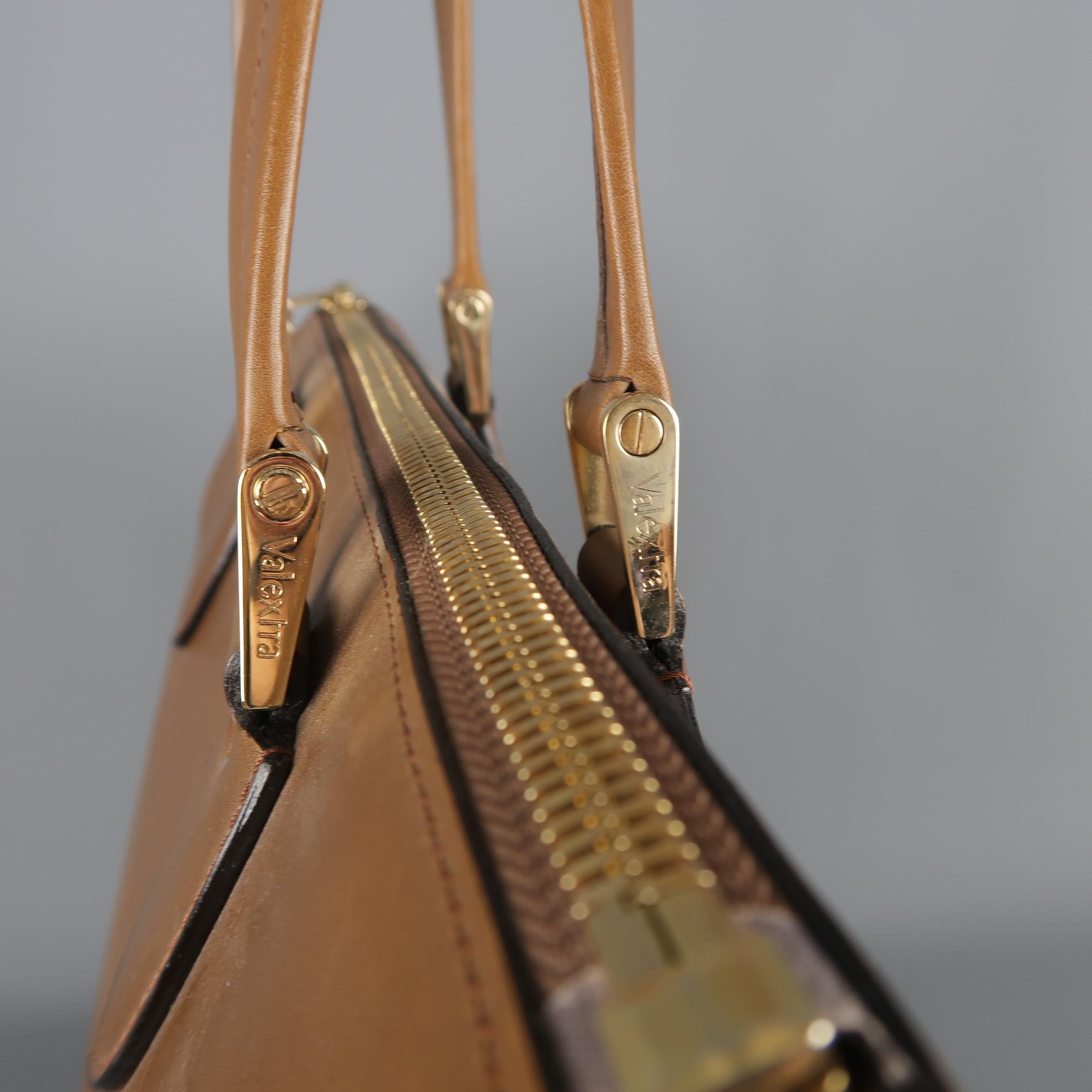 VALEXTRA Light Brown Leather Babila Tote Top Handle Handbag In Good Condition In San Francisco, CA