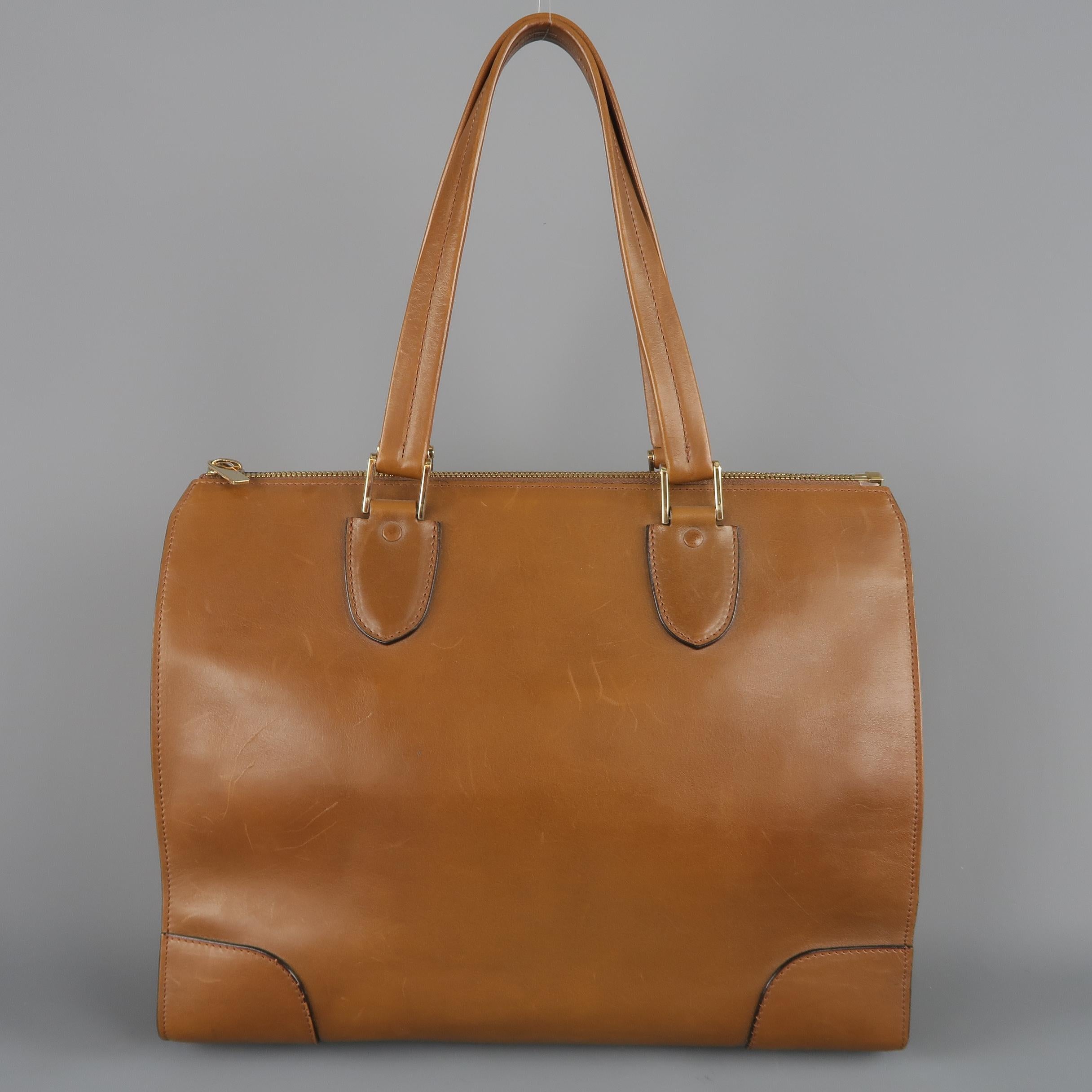 VALEXTRA Light Brown Leather Babila Tote Top Handle Handbag 1