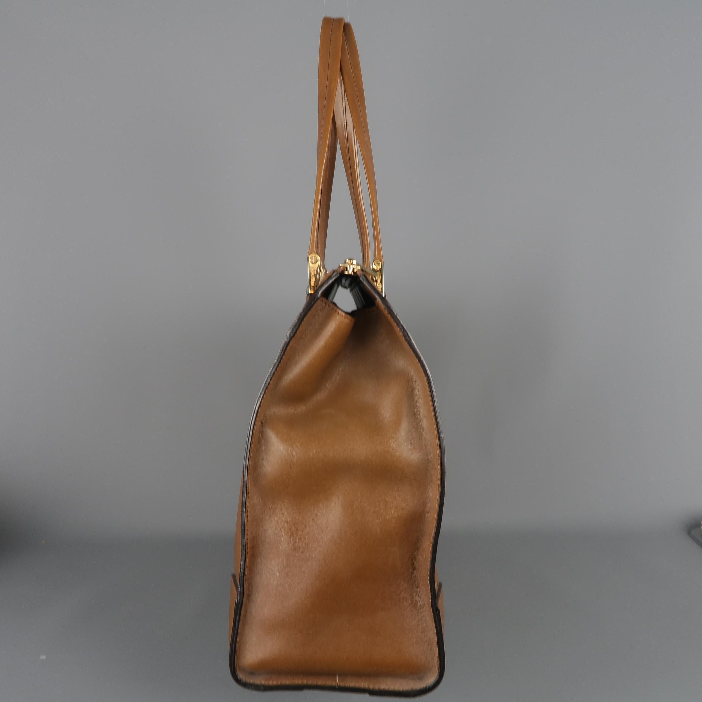 VALEXTRA Light Brown Leather Babila Tote Top Handle Handbag 3