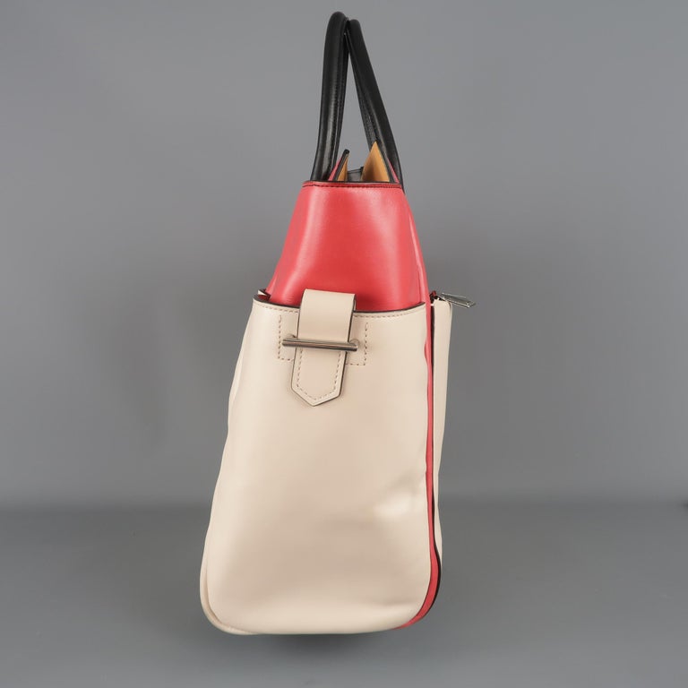 REED KRAKOFF Red Black and Light Pink Leather Tote Handbag Bag For Sale at 1stdibs