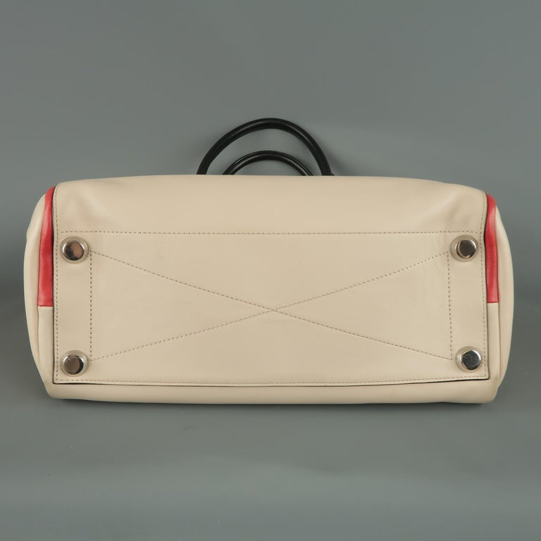 REED KRAKOFF Red Black and Light Pink Leather Tote Handbag Bag For Sale