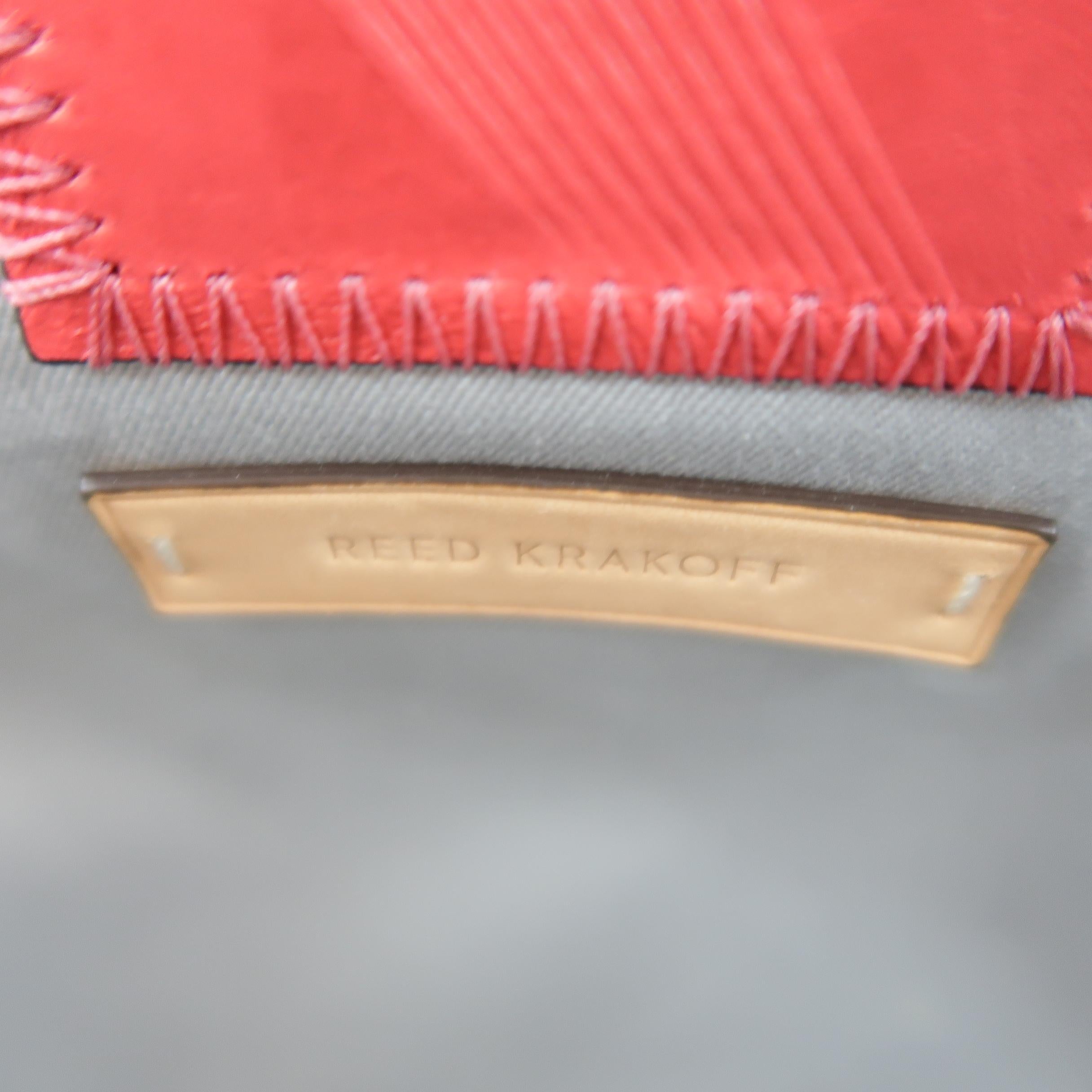 REED KRAKOFF Red Black & Light Pink Leather Tote Handbag Bag 2