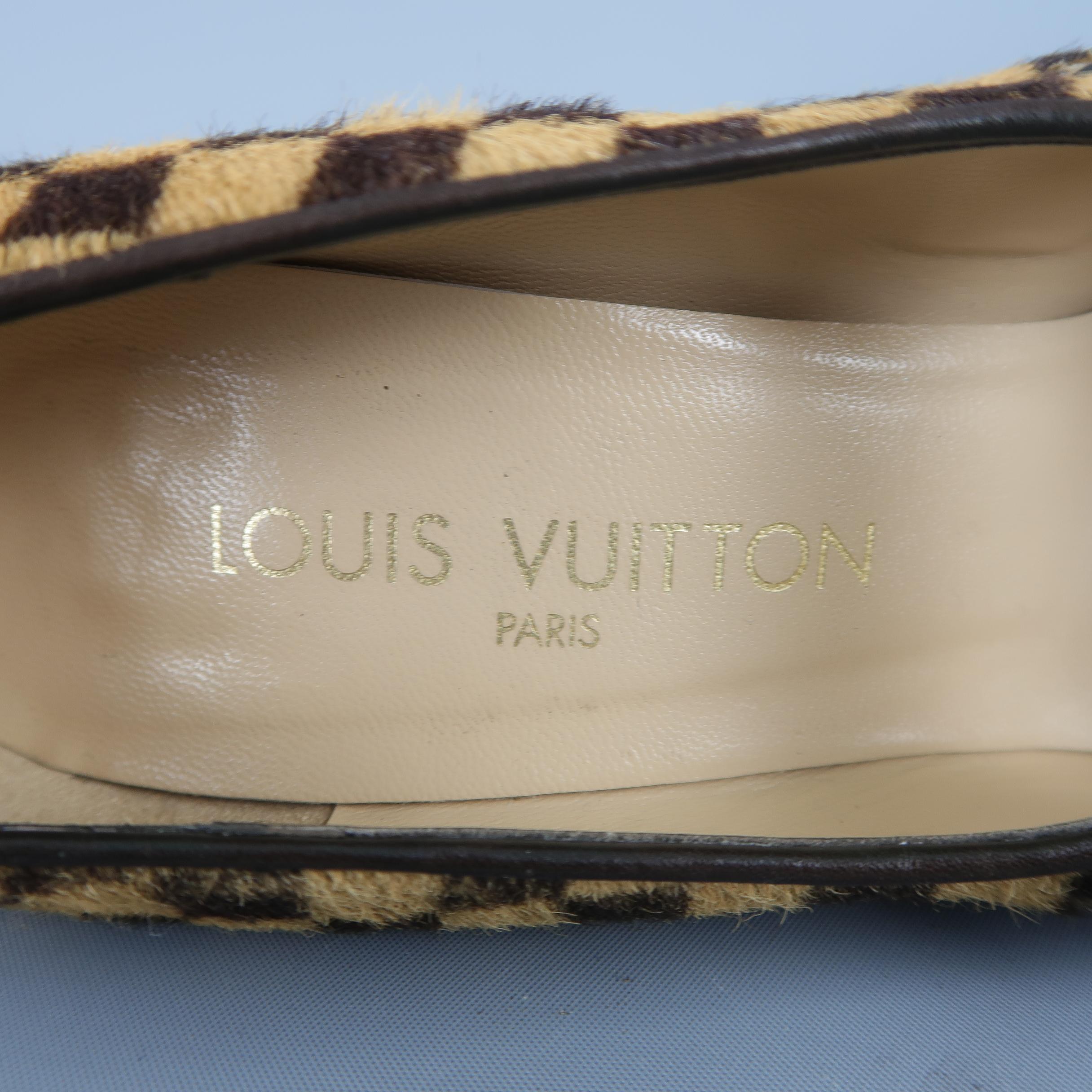 Louis Vuitton Beige Brown Checkered Pony Hair Gold Buckle Mary Jane Pumps 1