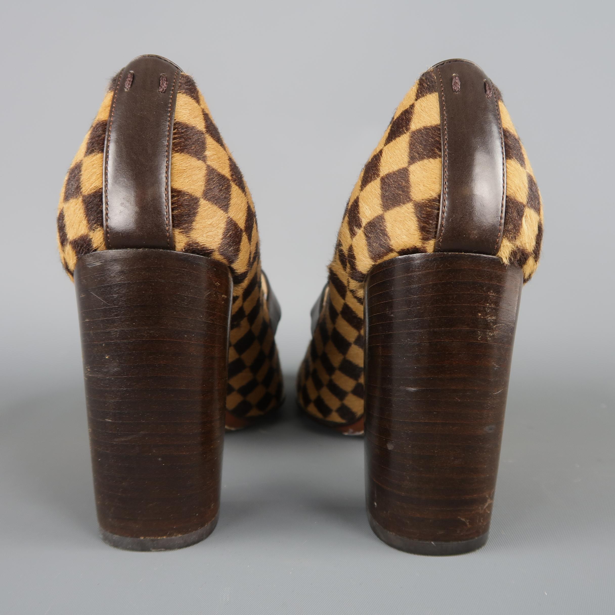 Louis Vuitton Beige Brown Checkered Pony Hair Gold Buckle Mary Jane Pumps 2