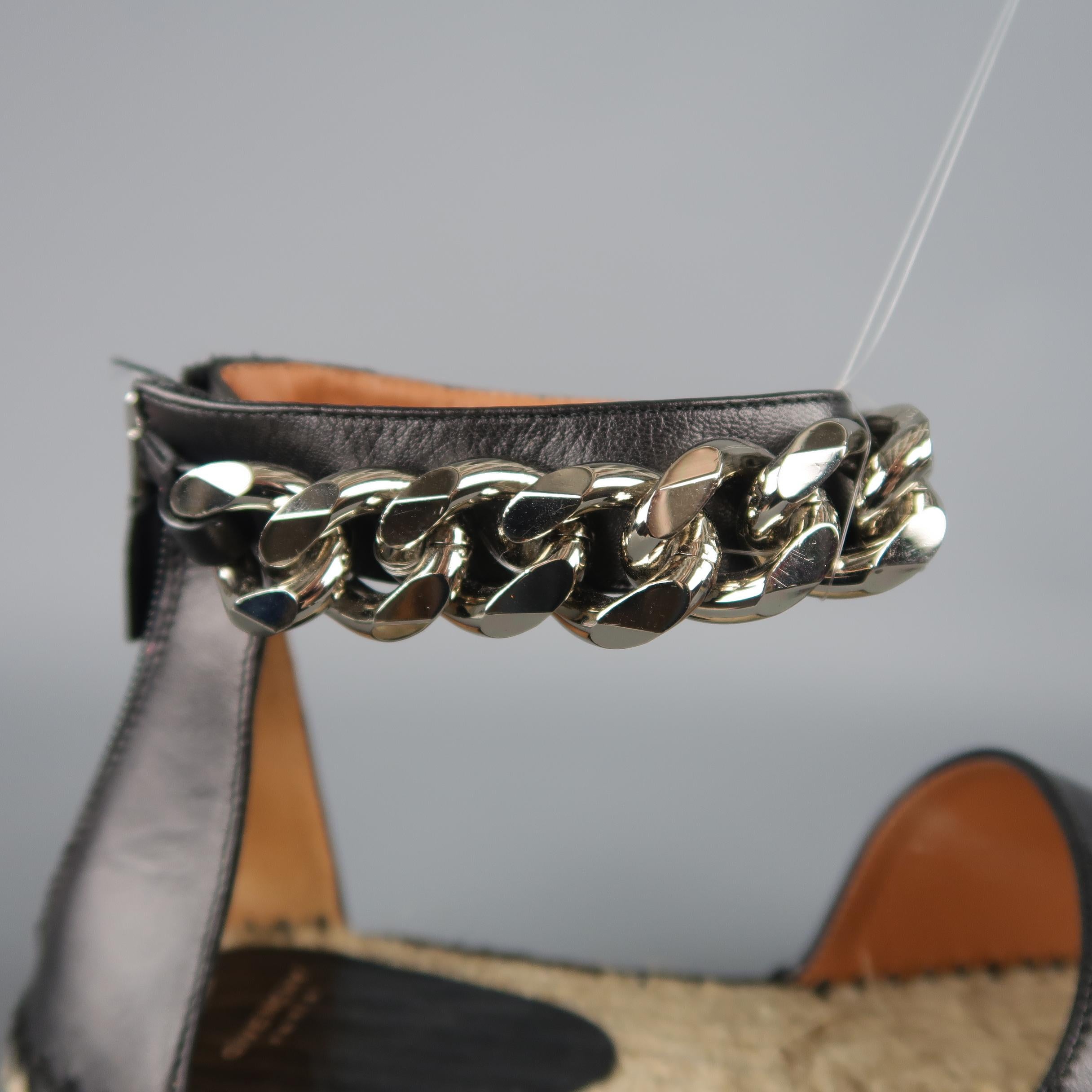 Women's Givenchy Black Nylon Faux Leather Chain Strap Espadrille