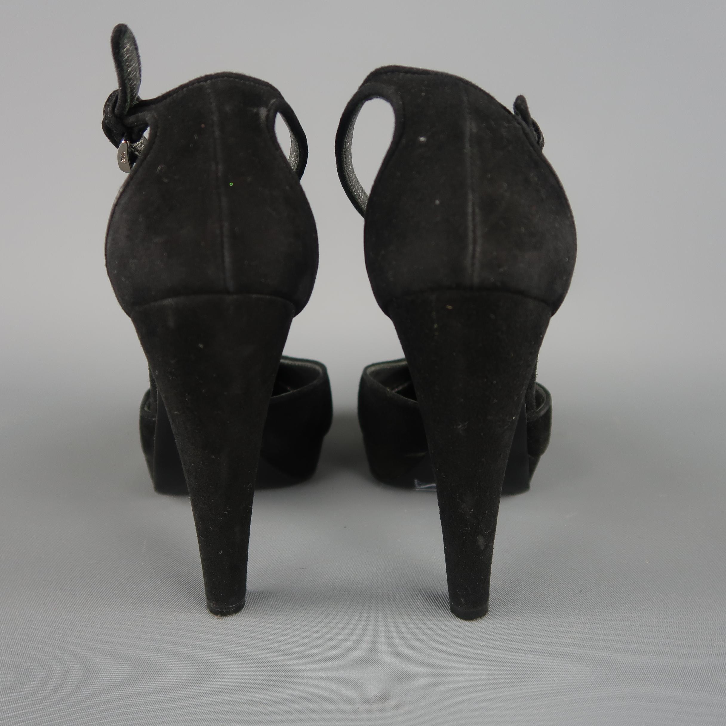 PRADA Size 7.5 Black Suede Ankle Strap Platform Pumps / Heels 2