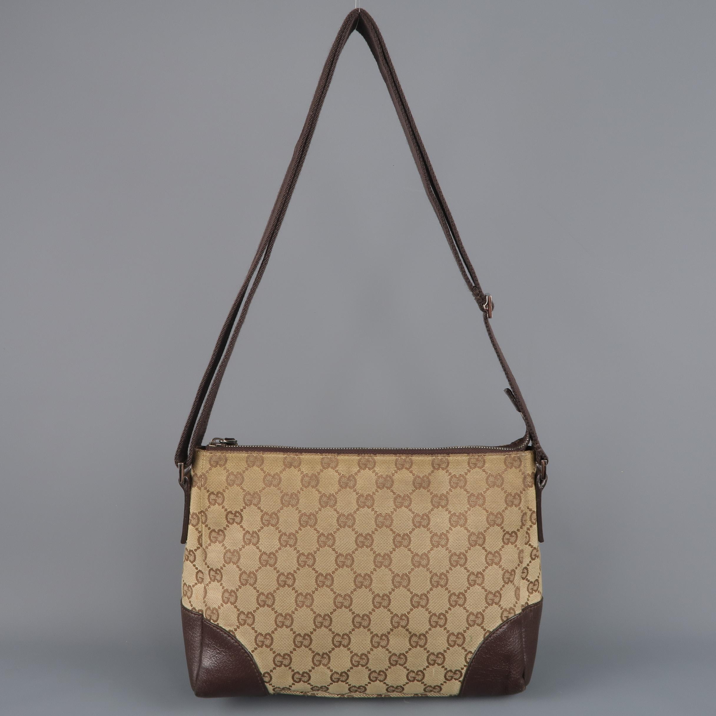 Vintage GUCCI Tan Guccissima Monogram Canvas Cross Body Handbag In Fair Condition In San Francisco, CA