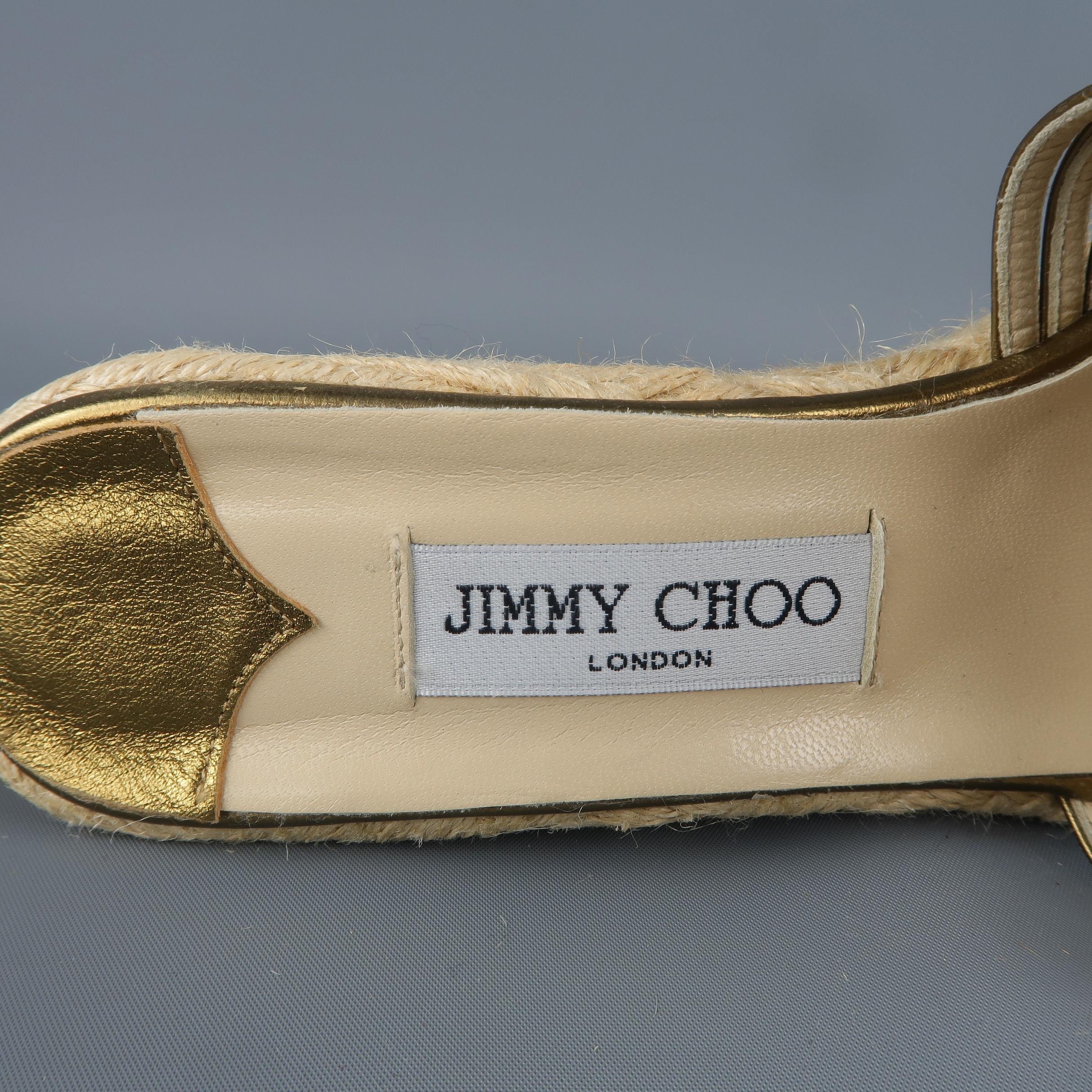 JIMMY CHOO Size 10 Gold Leather Espadrille Platform Wedge Sandals 1