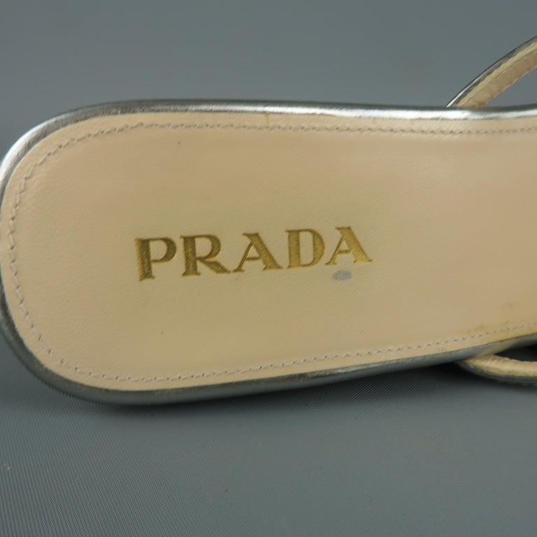 PRADA Size 10 Metallic Silver Leather Cork Wedge Platform Sandals at ...