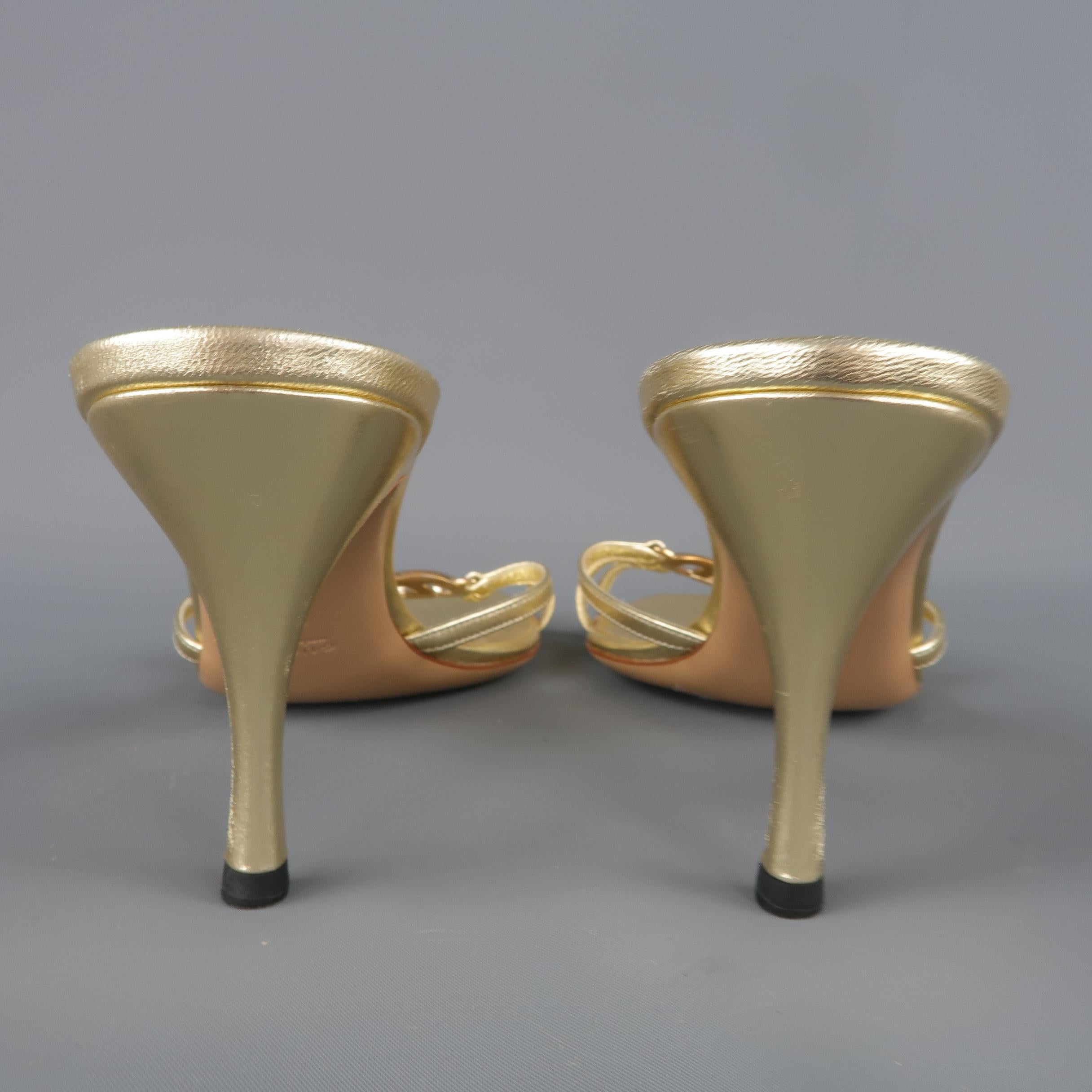 GUCCI Size 9 Metallic Gold Leather GG Monogram Strap Mule Sandals 1