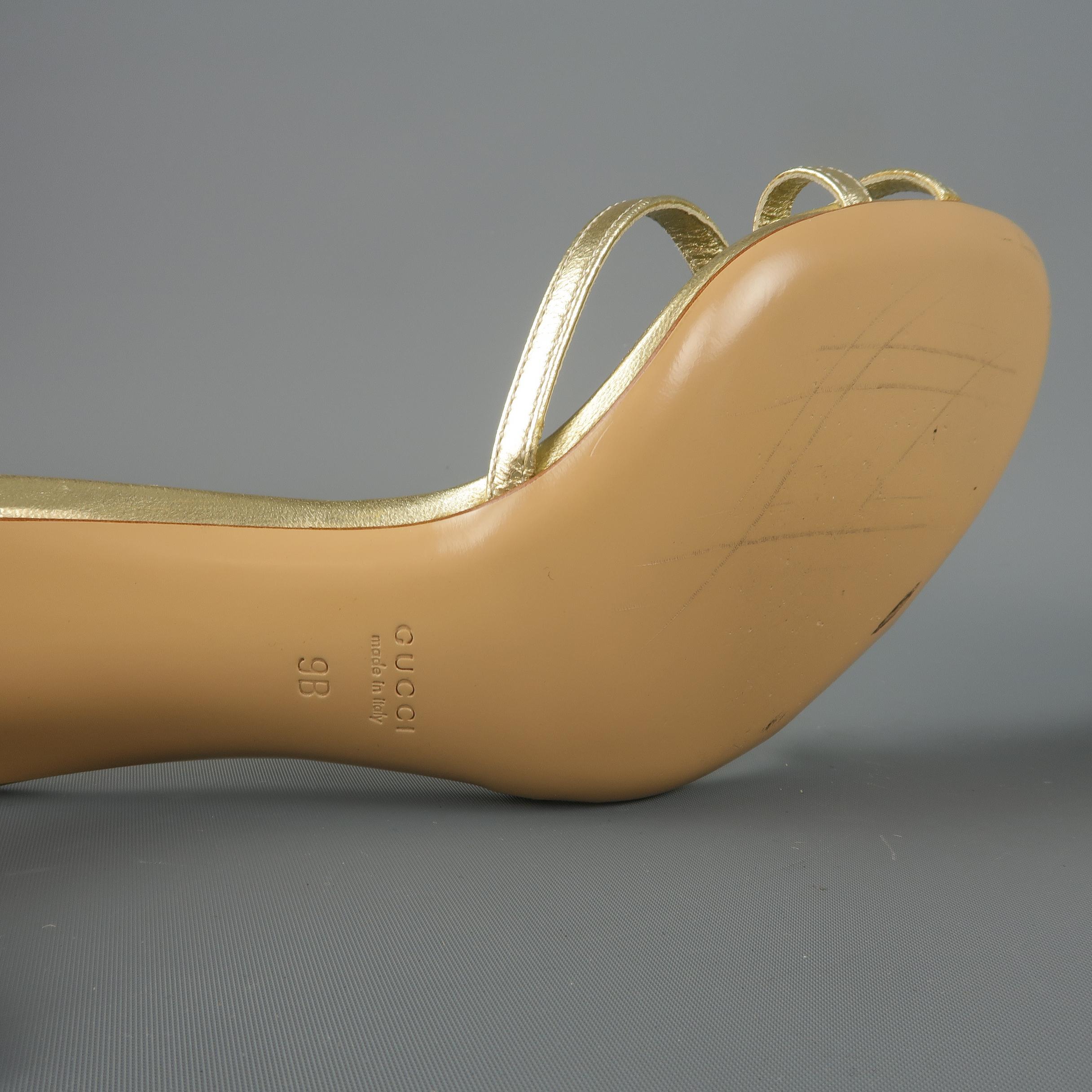 GUCCI Size 9 Metallic Gold Leather GG Monogram Strap Mule Sandals 2