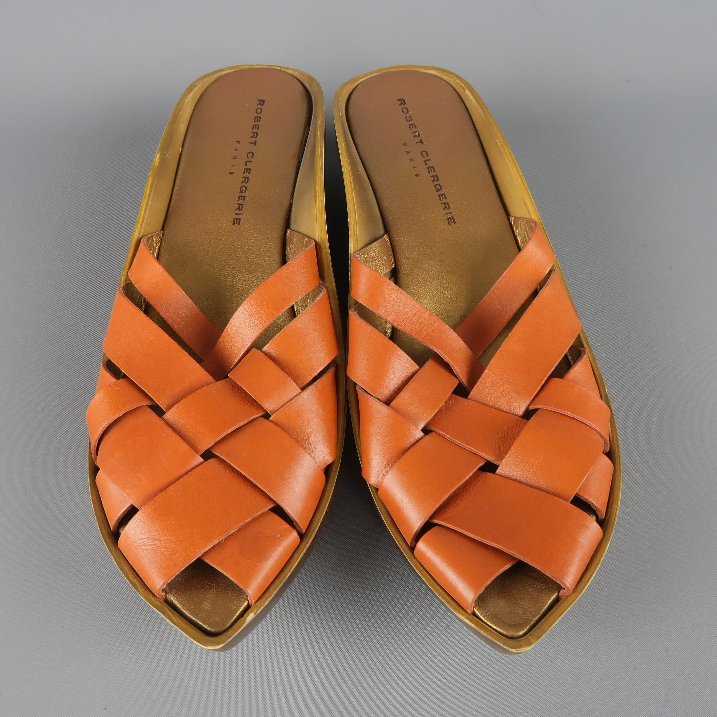 Brown ROBERT CLERGERIE Size 10 Tan Leather Platform Clog Sandals
