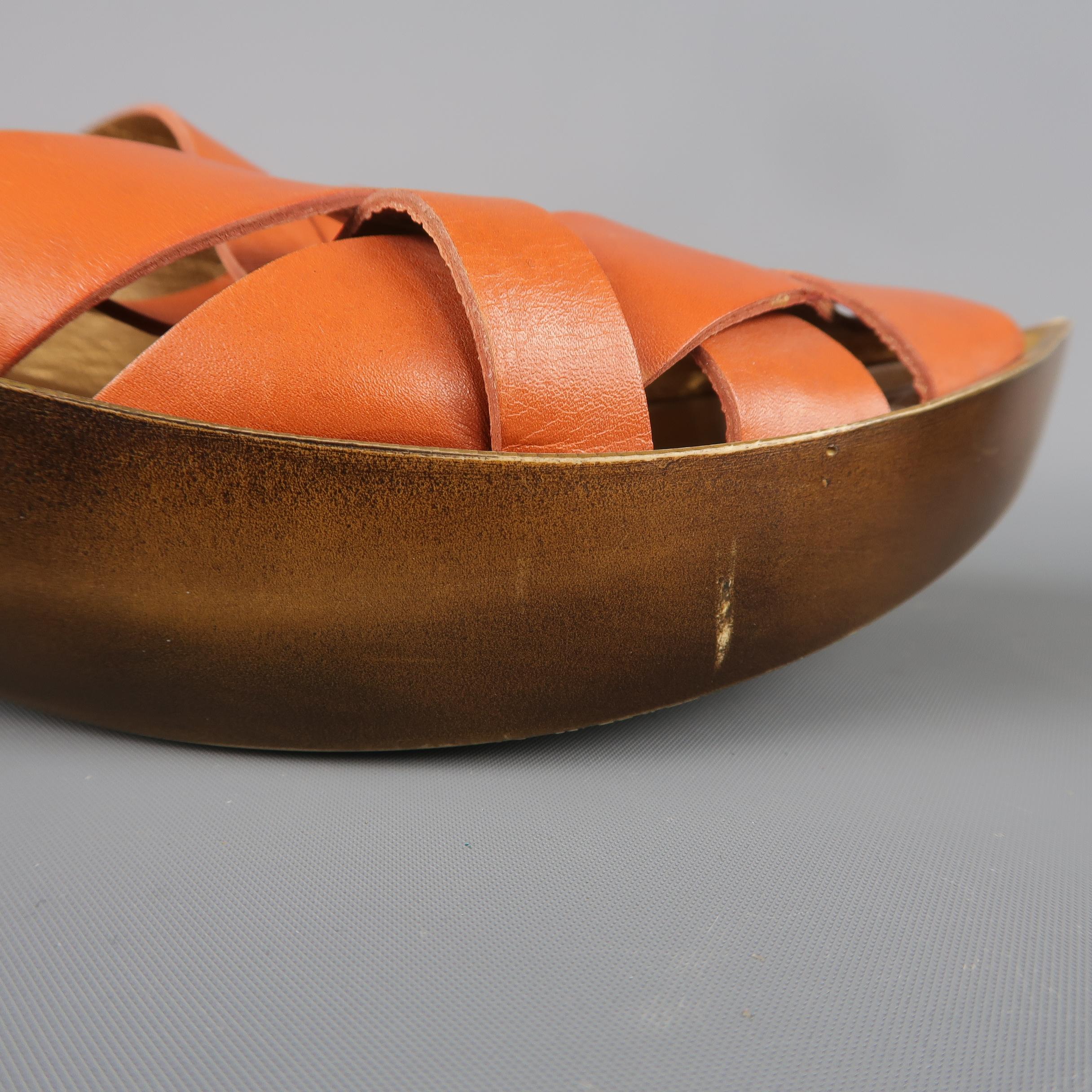 ROBERT CLERGERIE Size 10 Tan Leather Platform Clog Sandals In Good Condition In San Francisco, CA